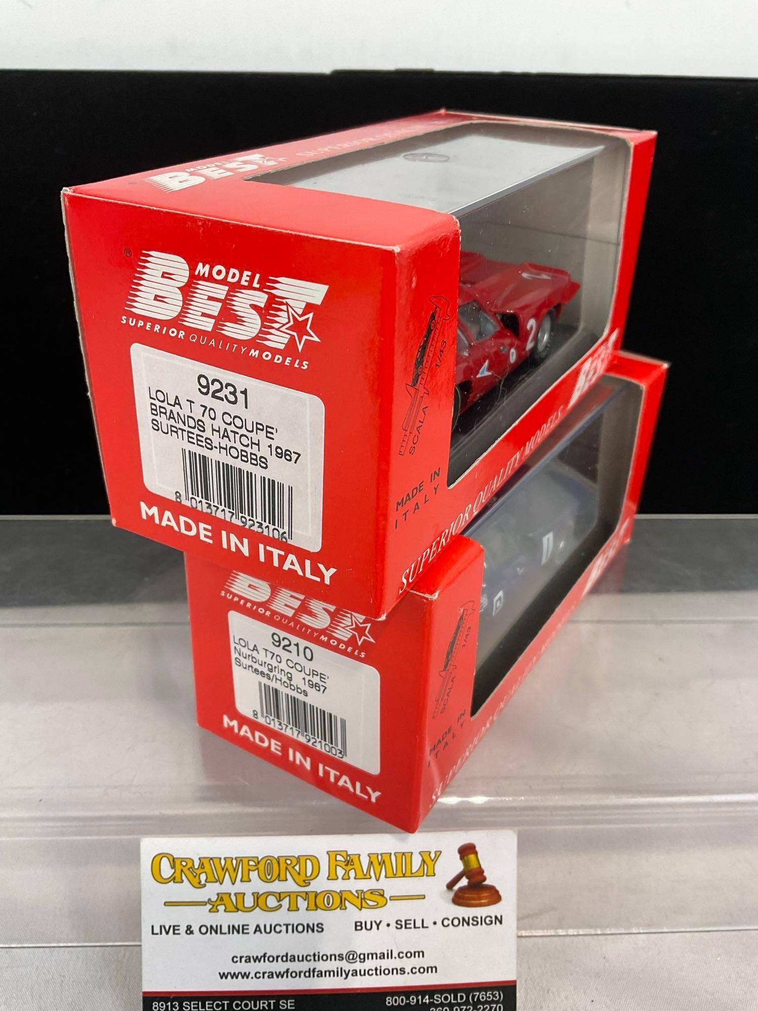 2 Model Best 1/43 Scale Diecast Cars, Lola T70 Coupe 1967, Surtees & Hobbs - 2