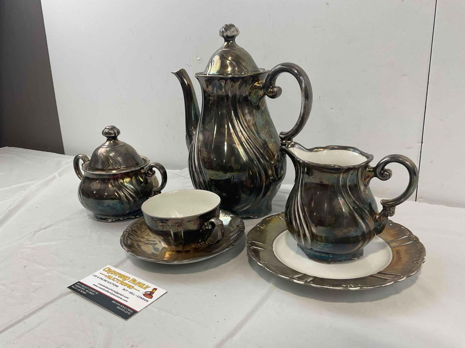 Vintage Bavarian Dekor Feinsilber Silver Plated Porcelain Tea Set. Excellent Condition. See pics. - 2