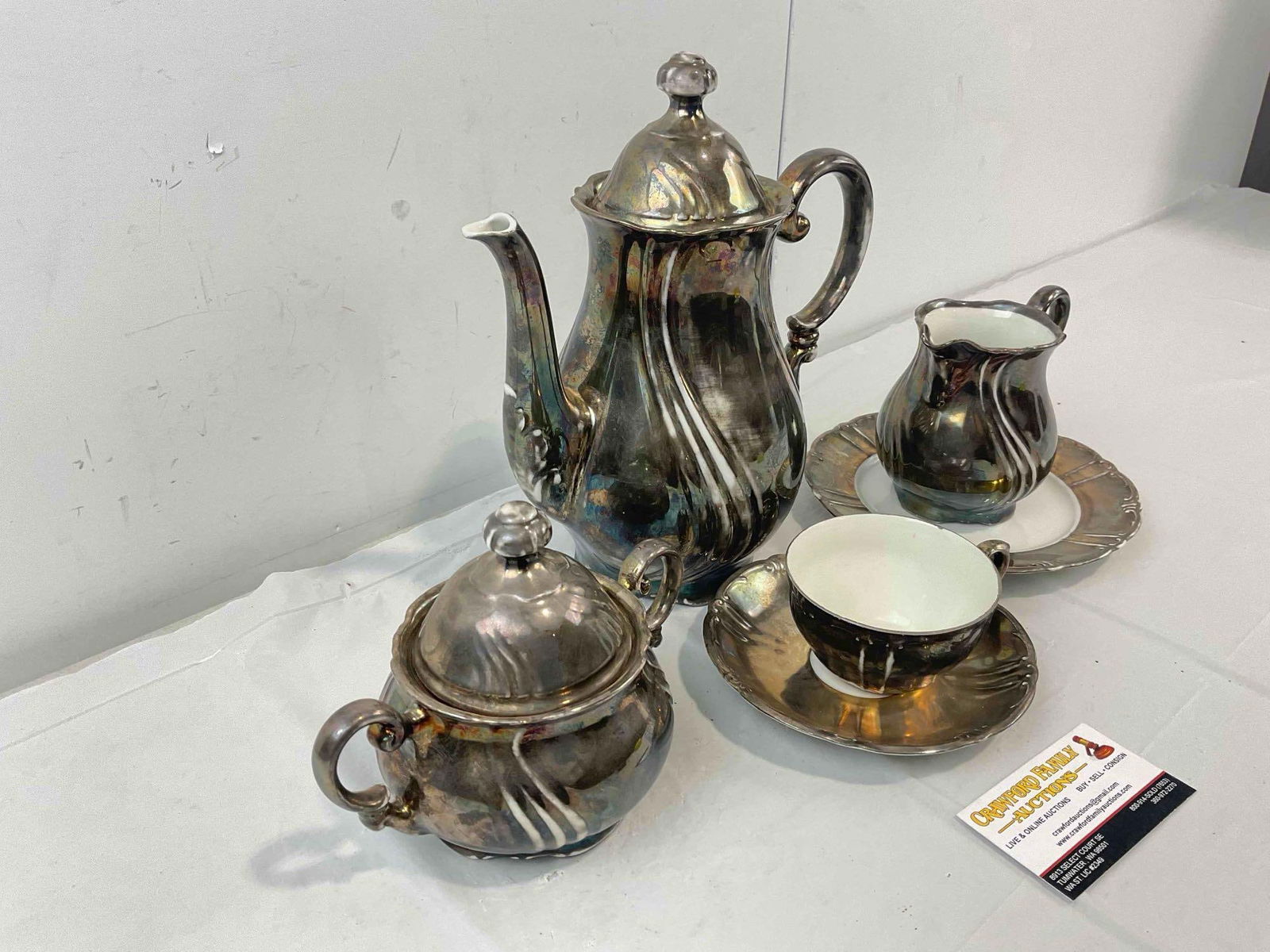 Vintage Bavarian Dekor Feinsilber Silver Plated Porcelain Tea Set. Excellent Condition. See pics. - 3