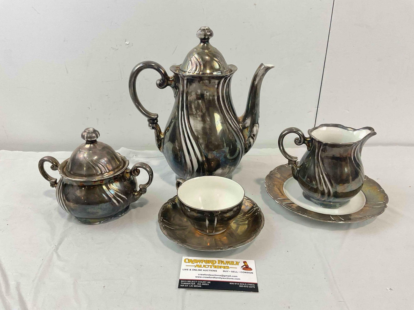 Vintage Bavarian Dekor Feinsilber Silver Plated Porcelain Tea Set. Excellent Condition. See pics. - 8