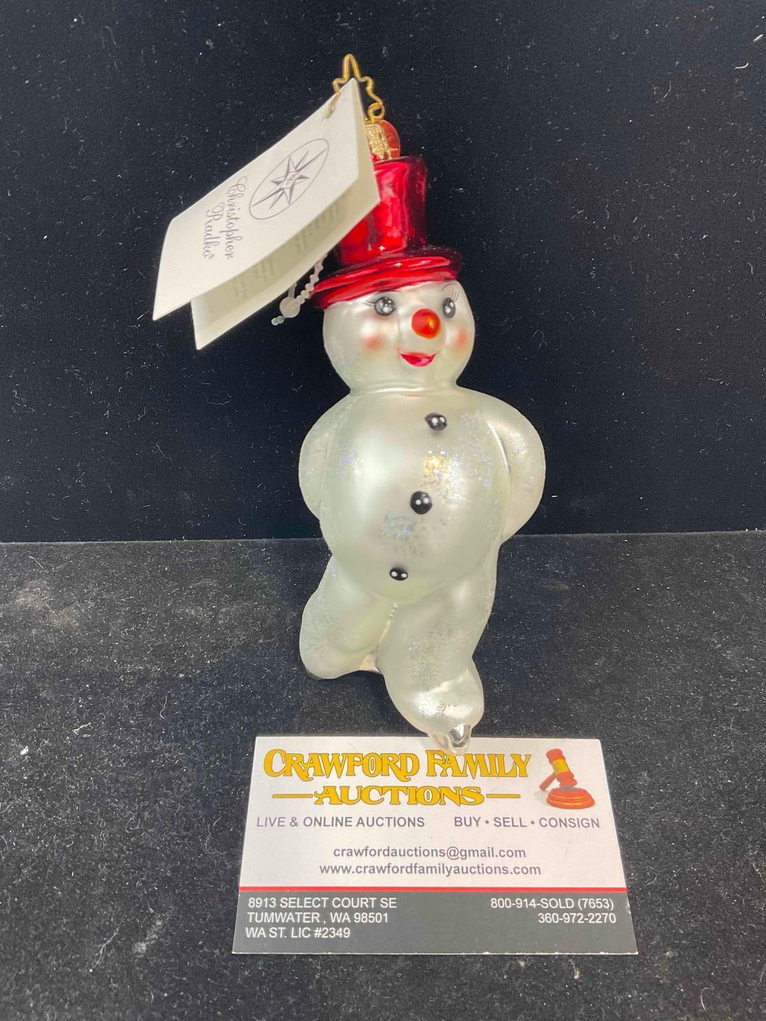 Christopher Radko "Dashing Blade" Snowman Glass Christmas Ornament. Excellent Condition.: Christopher Radko "Dashing Blade" Snowman Glass Christmas Ornament. Excellent Condition. Fits in box measuring 9" x 4" x 4" DM-5520 