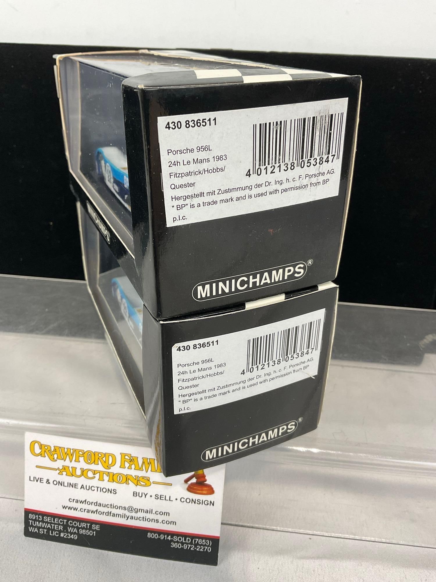 2x Minichamps 1/43 Scale Diecast Cars, Porsche 956L 1983, 1 signed by all three drivers - 2