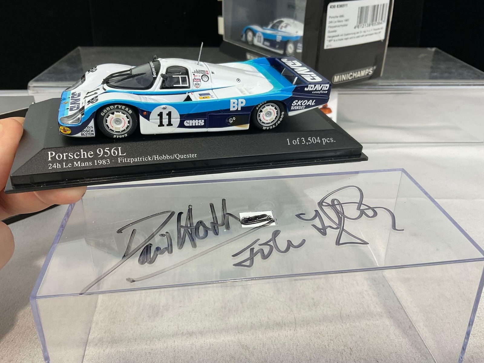 2x Minichamps 1/43 Scale Diecast Cars, Porsche 956L 1983, 1 signed by all three drivers - 3