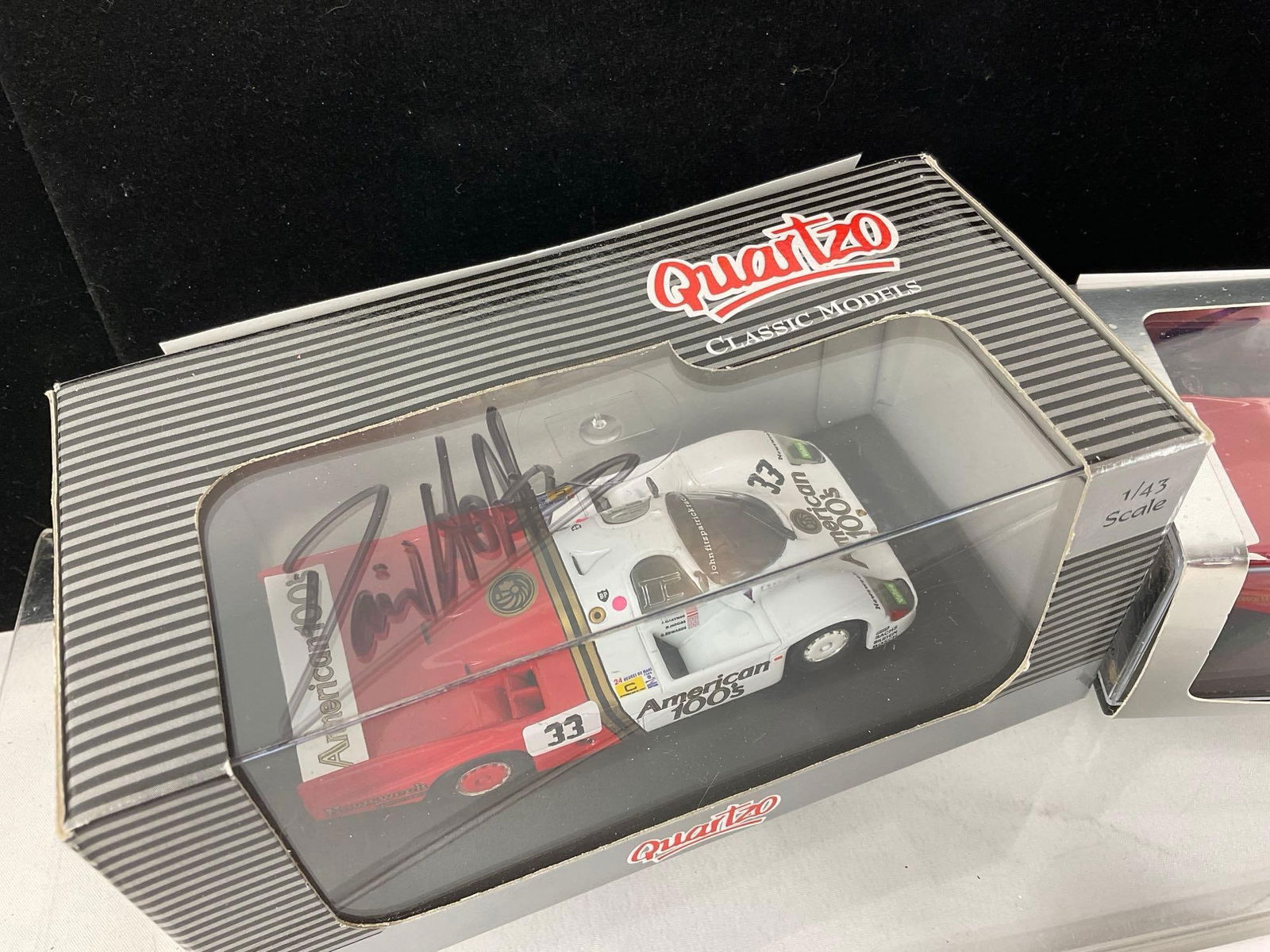 2x 1/43 Scale Diecast Cars, Quartzo & Spark, Porsche 956 Le Mans 1985, 1 signed by David Hobbs - 2