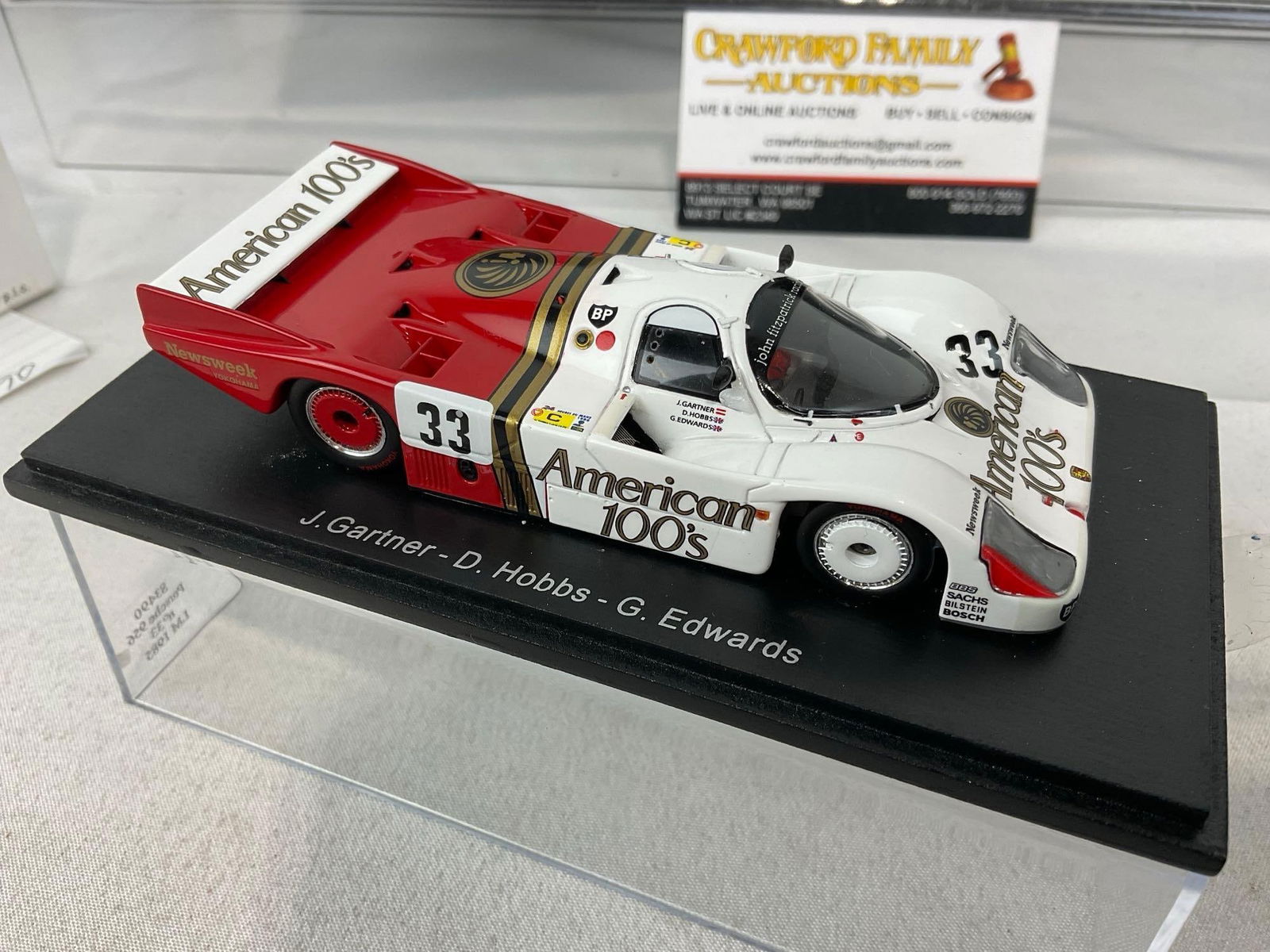 2x 1/43 Scale Diecast Cars, Quartzo & Spark, Porsche 956 Le Mans 1985, 1 signed by David Hobbs - 3