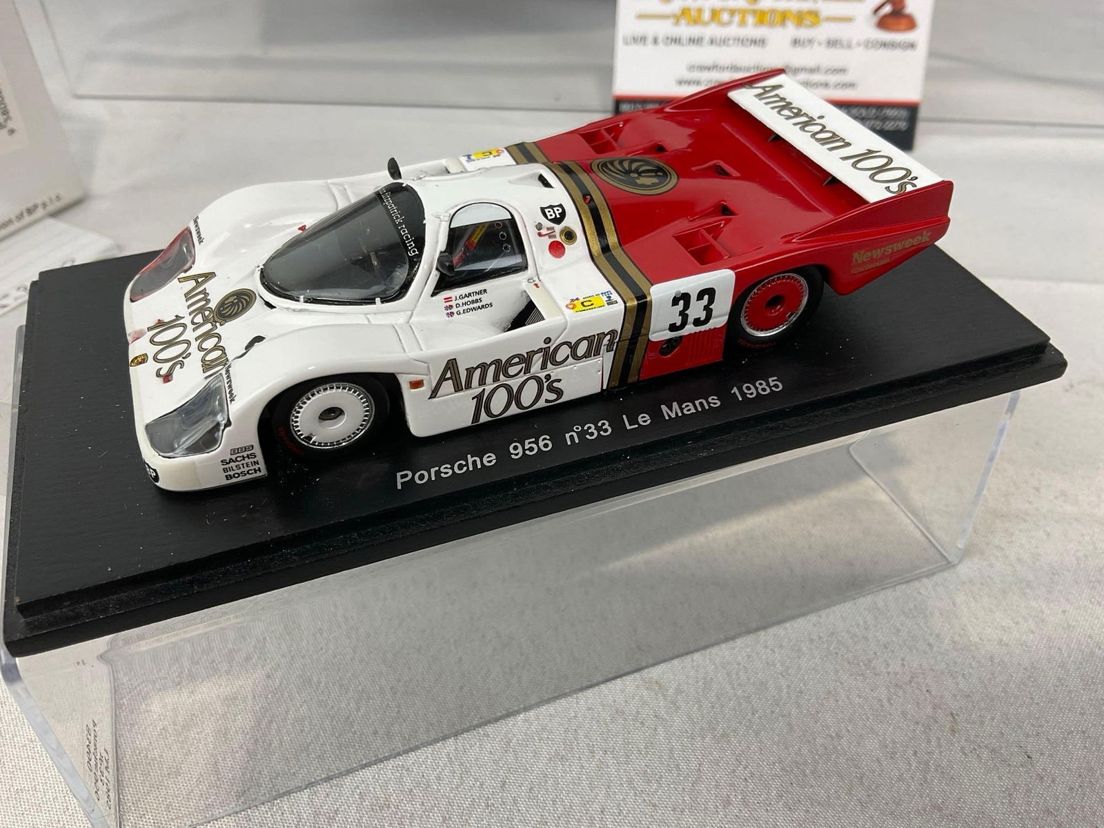 2x 1/43 Scale Diecast Cars, Quartzo & Spark, Porsche 956 Le Mans 1985, 1 signed by David Hobbs - 4
