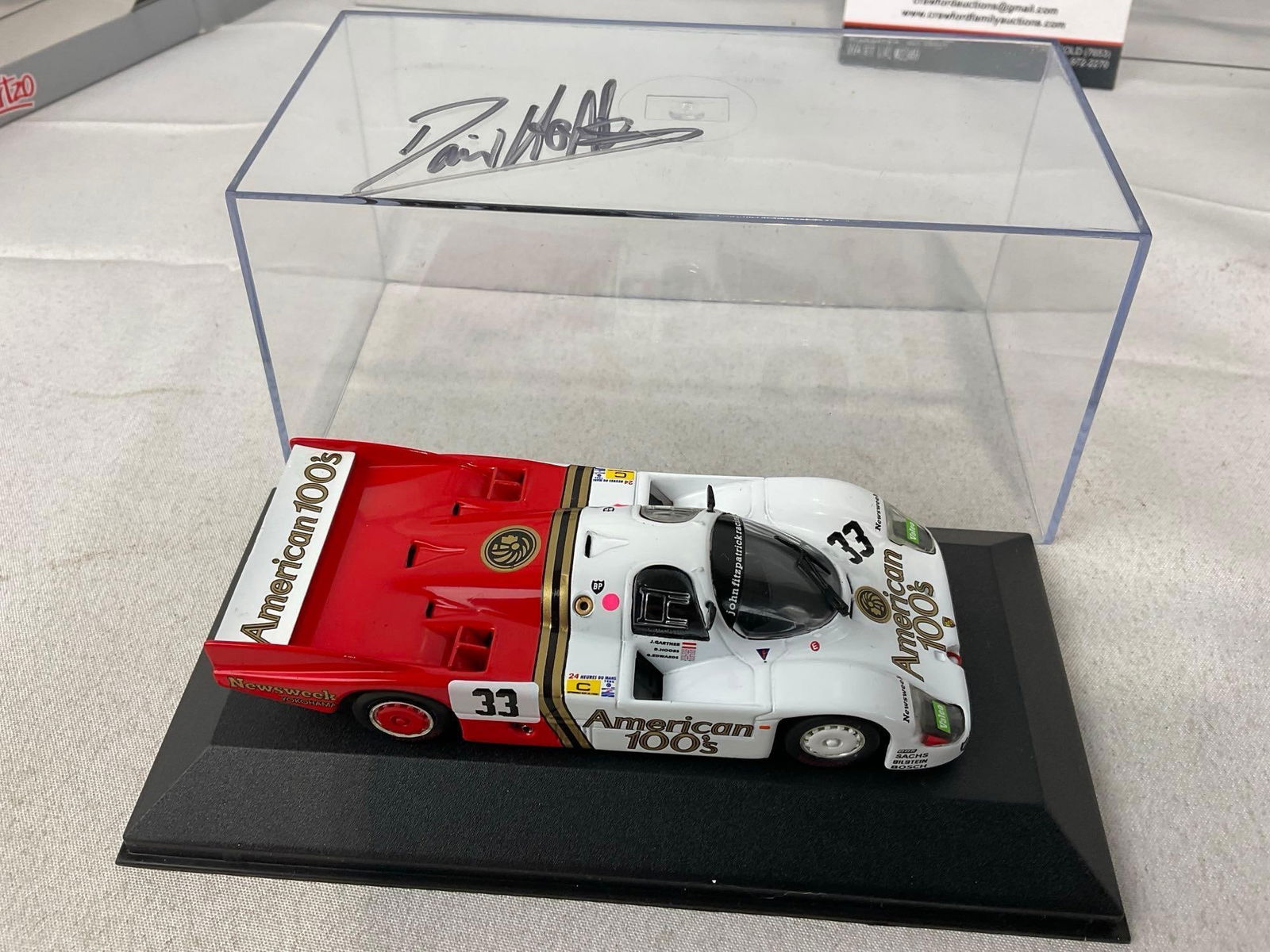 2x 1/43 Scale Diecast Cars, Quartzo & Spark, Porsche 956 Le Mans 1985, 1 signed by David Hobbs - 5
