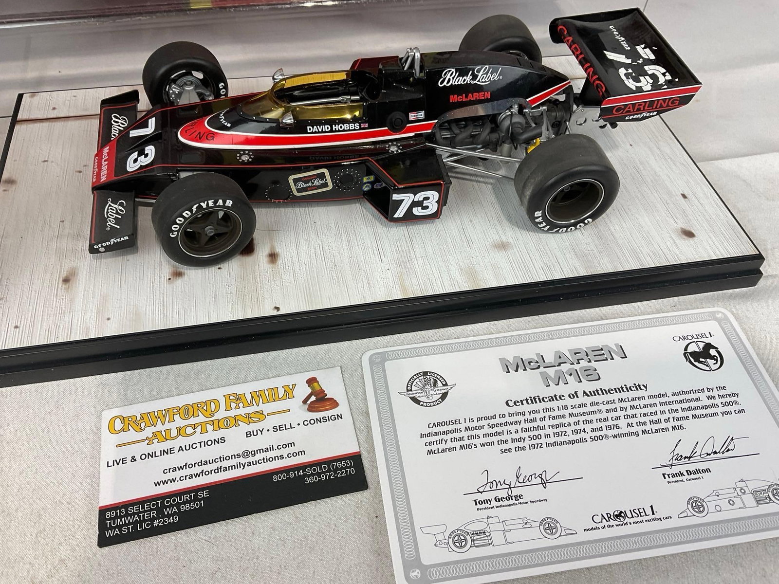 Carousel 1/18 Scale Diecast Car, McLaren M16 1974 Indianapolis 500 #73 David Hobbs - 2