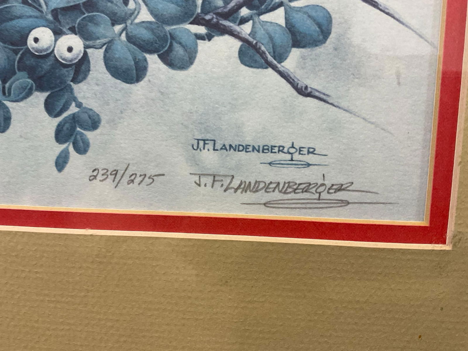 Framed Signed & #d 239/275 Litho by J.F.Landenberger, 26h x 18w x 3d inches - 5