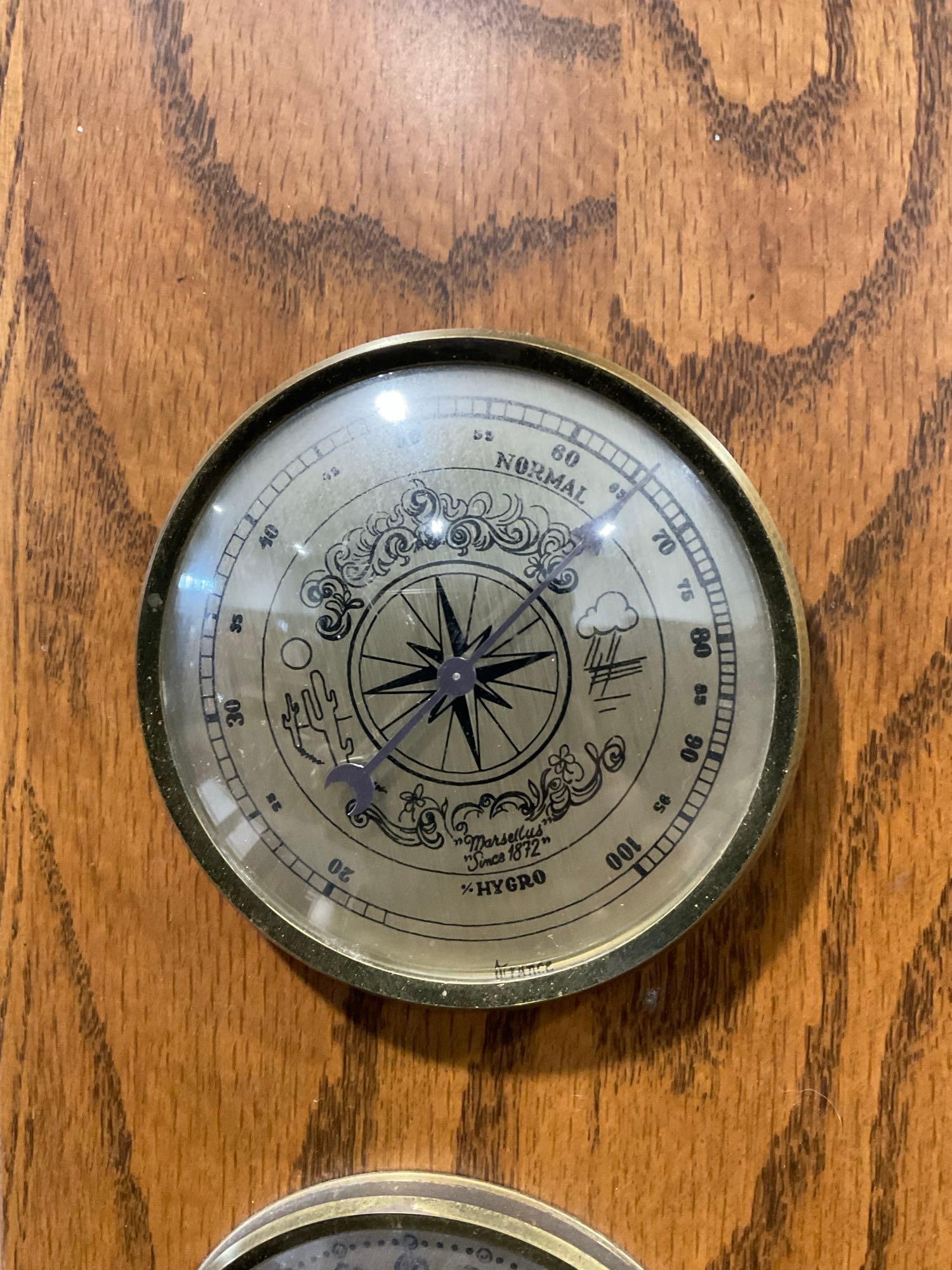 Vintage Oak Mounted Weather Station 21h x 8w x 4d in, Barometer, Thermometer, & Hygrometer - 2