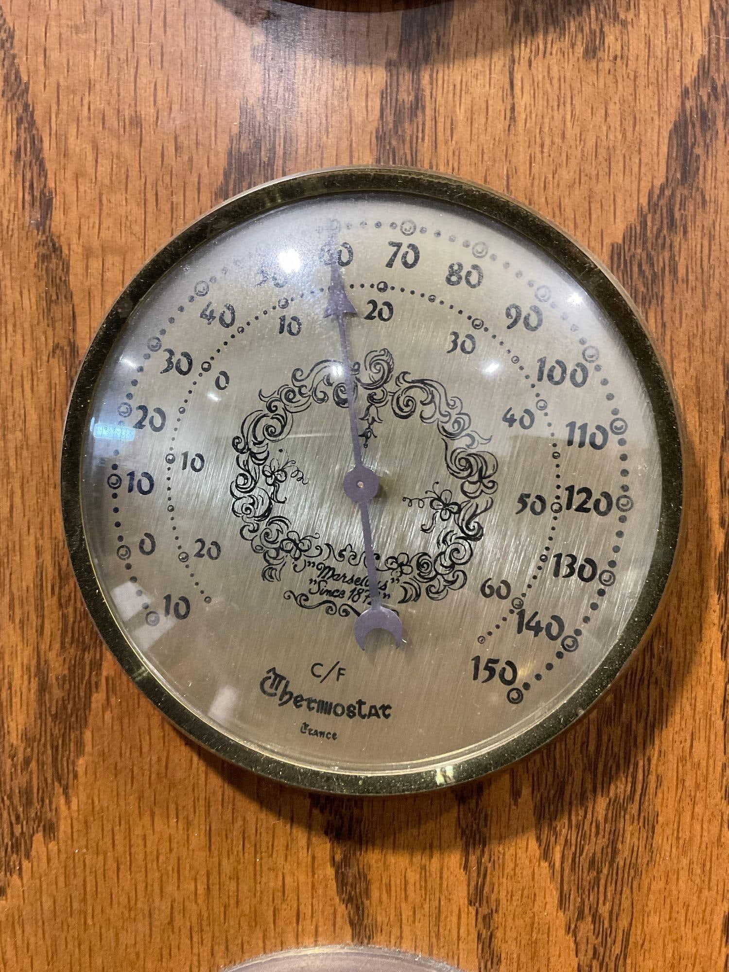 Vintage Oak Mounted Weather Station 21h x 8w x 4d in, Barometer, Thermometer, & Hygrometer - 3