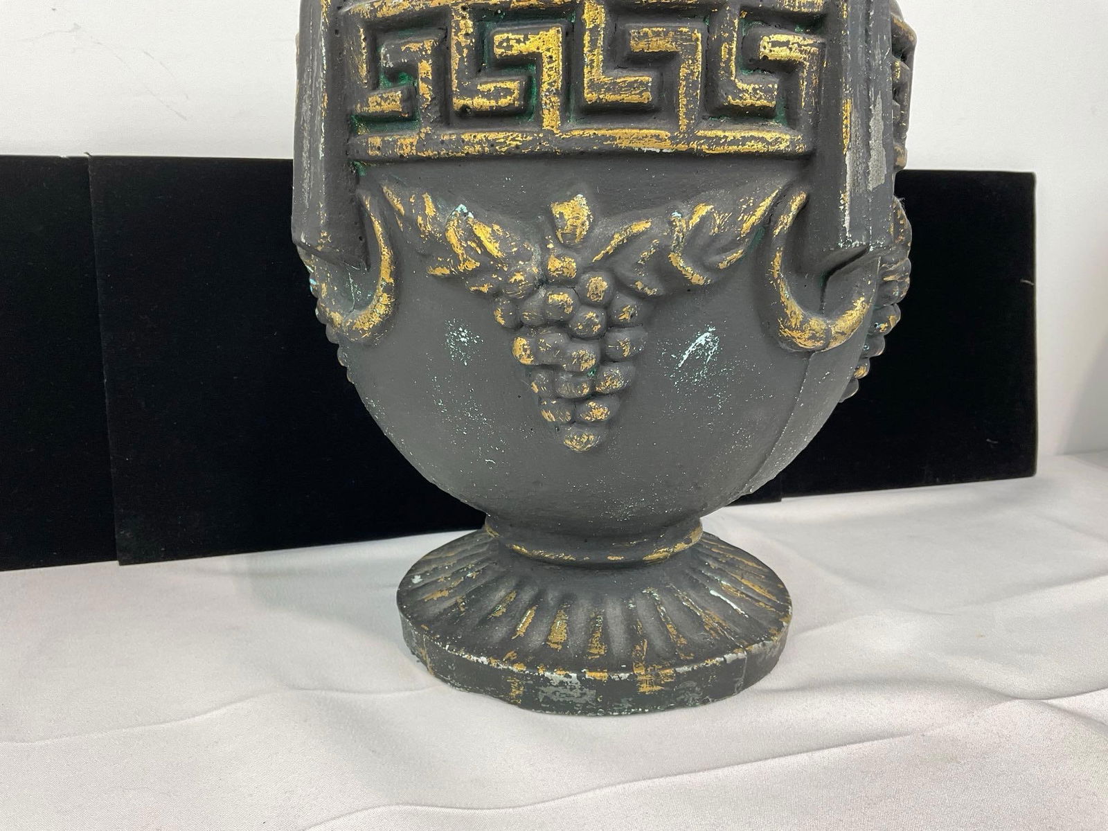 Cast Concrete Planter, Roman Style Black w/gold accents, 10h x 10w x 10d inches - 4