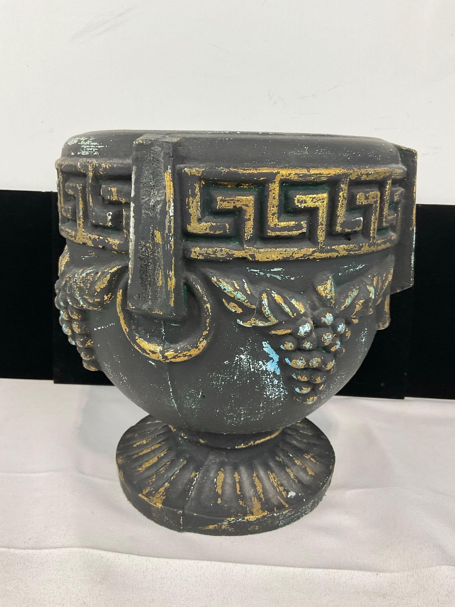 Cast Concrete Planter, Roman Style Black w/gold accents, 10h x 10w x 10d inches - 5