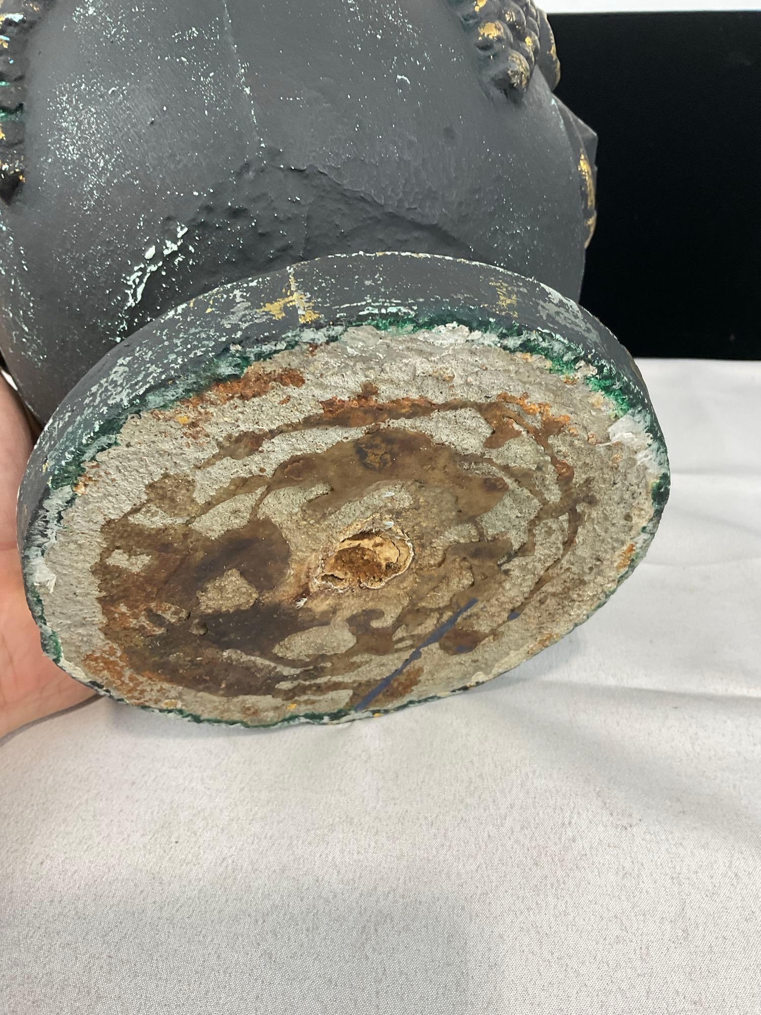 Cast Concrete Planter, Roman Style Black w/gold accents, 10h x 10w x 10d inches - 6