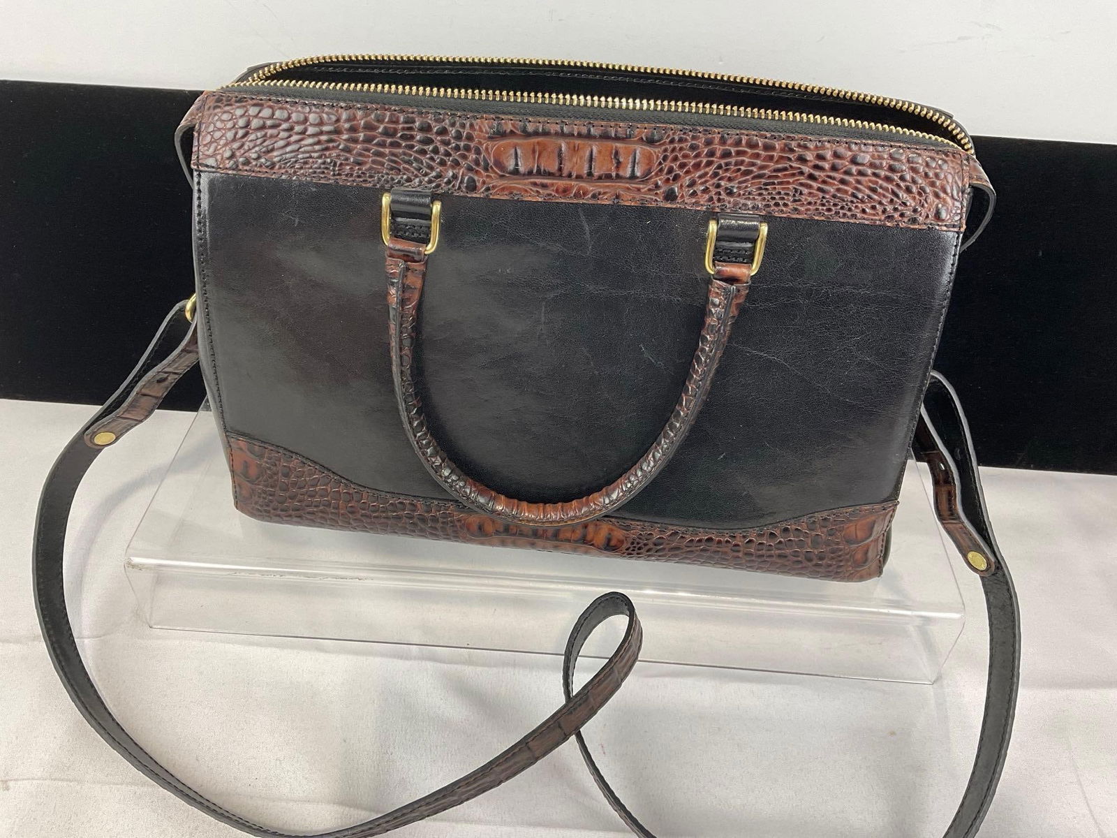 Brahmin Faux Alligator Details & Black Leather Purse, 9h x 13w x 6d inches - 2