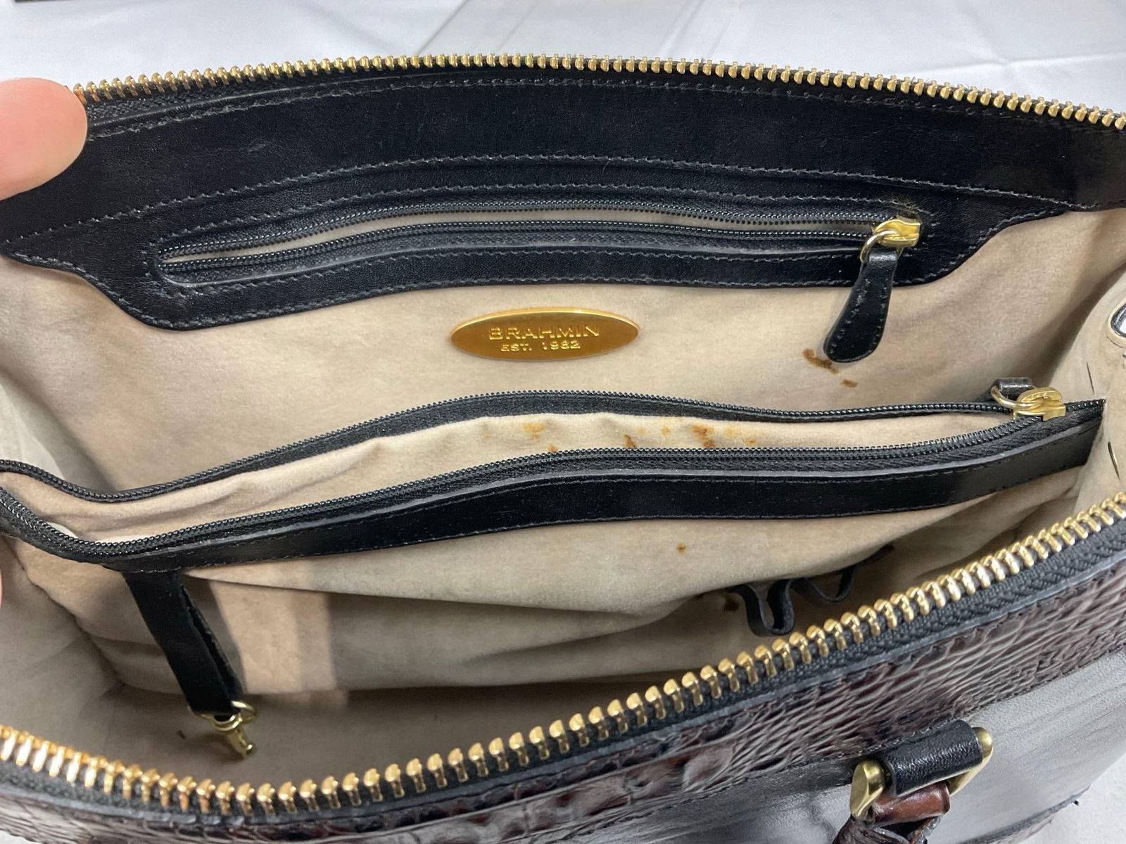 Brahmin Faux Alligator Details & Black Leather Purse, 9h x 13w x 6d inches - 7