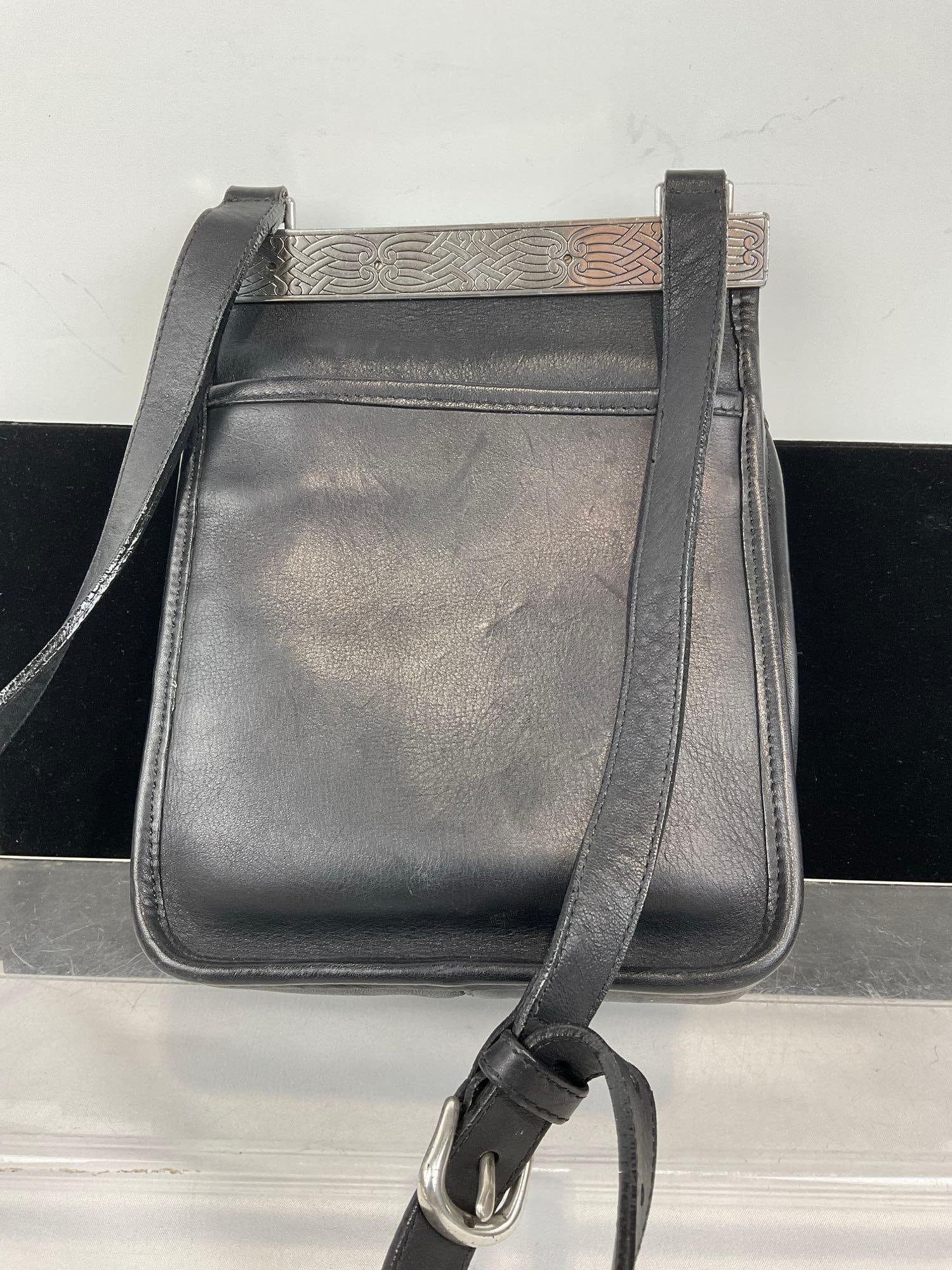 Brighton Black Leather Crossbody Bag, w/Silver tone Hardware, 10h x 8w x 4d inches - 2