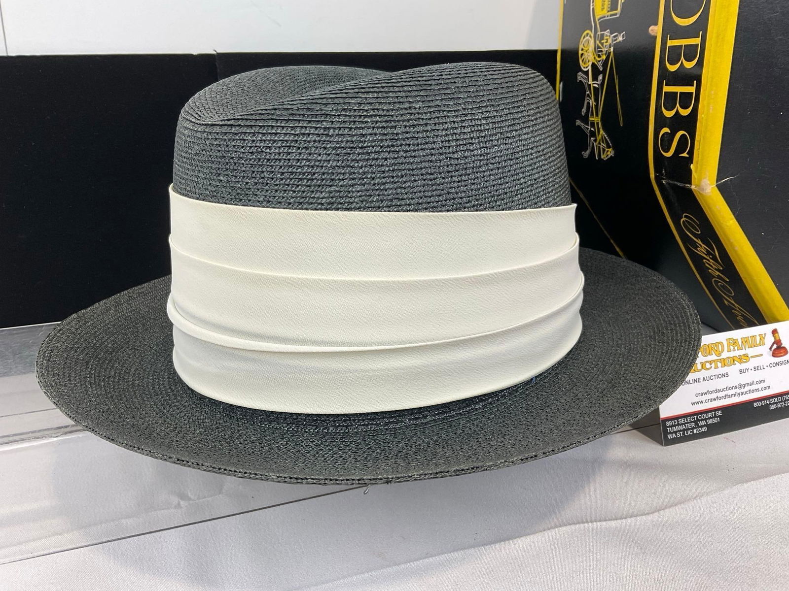 Vintage Dobbs Fifth Avenue Hat Black Poly Braid, size 7 1/8, labeled Bender & Kohlstad Seattle w/... - 2