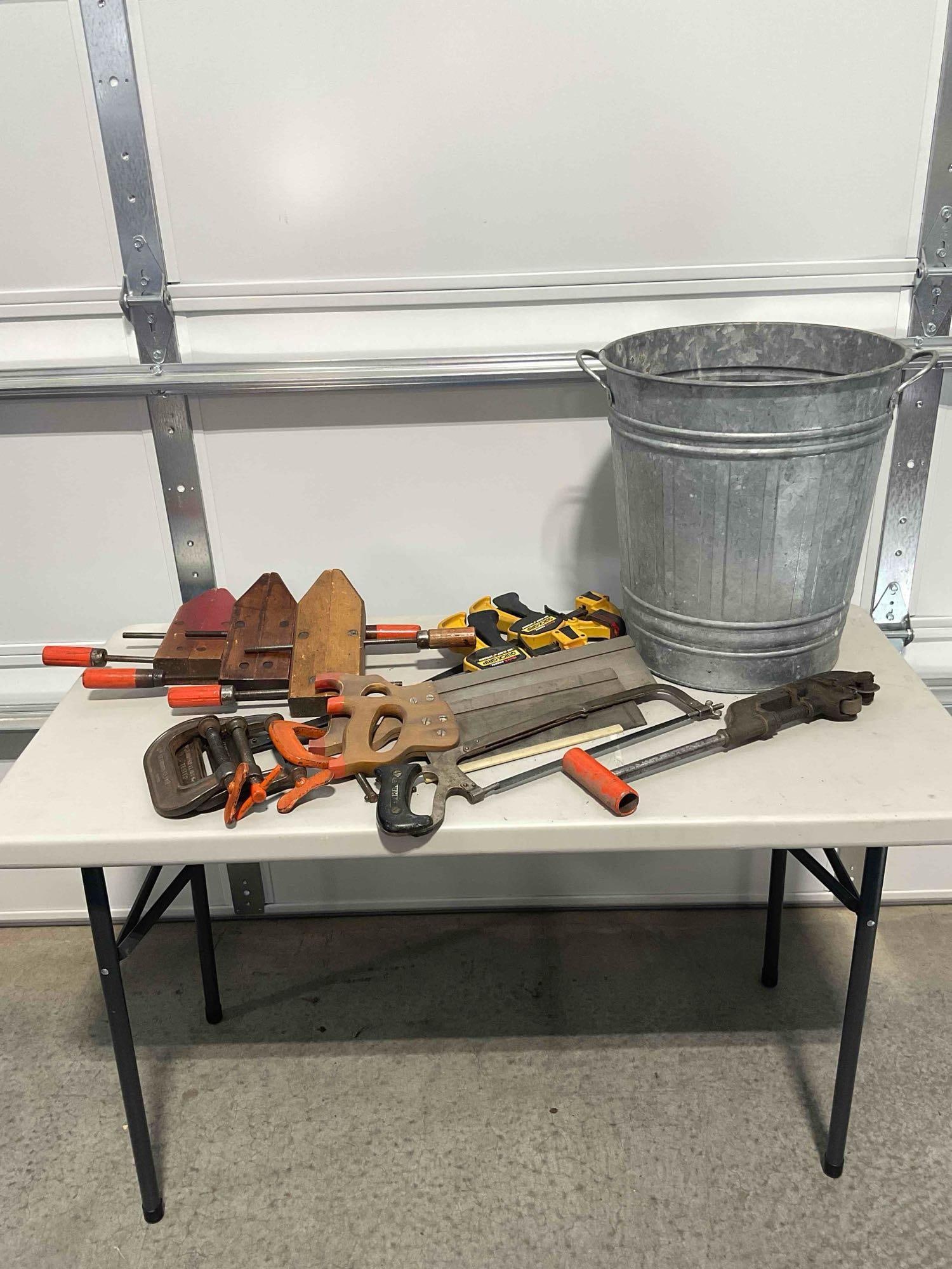 Collection of Tools, Including Wood, Quick-grip and Metal C Clamps, Pipe Cutter, & Hand Saws (1 of 5)
