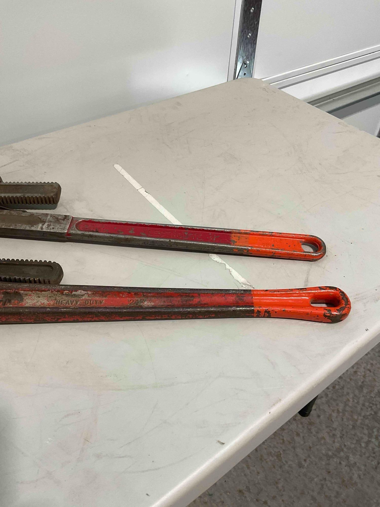 2x Vintage Pipe Wrenches, Rigid and Lectrolite Brands, Both Still Work and Adjust. - 3