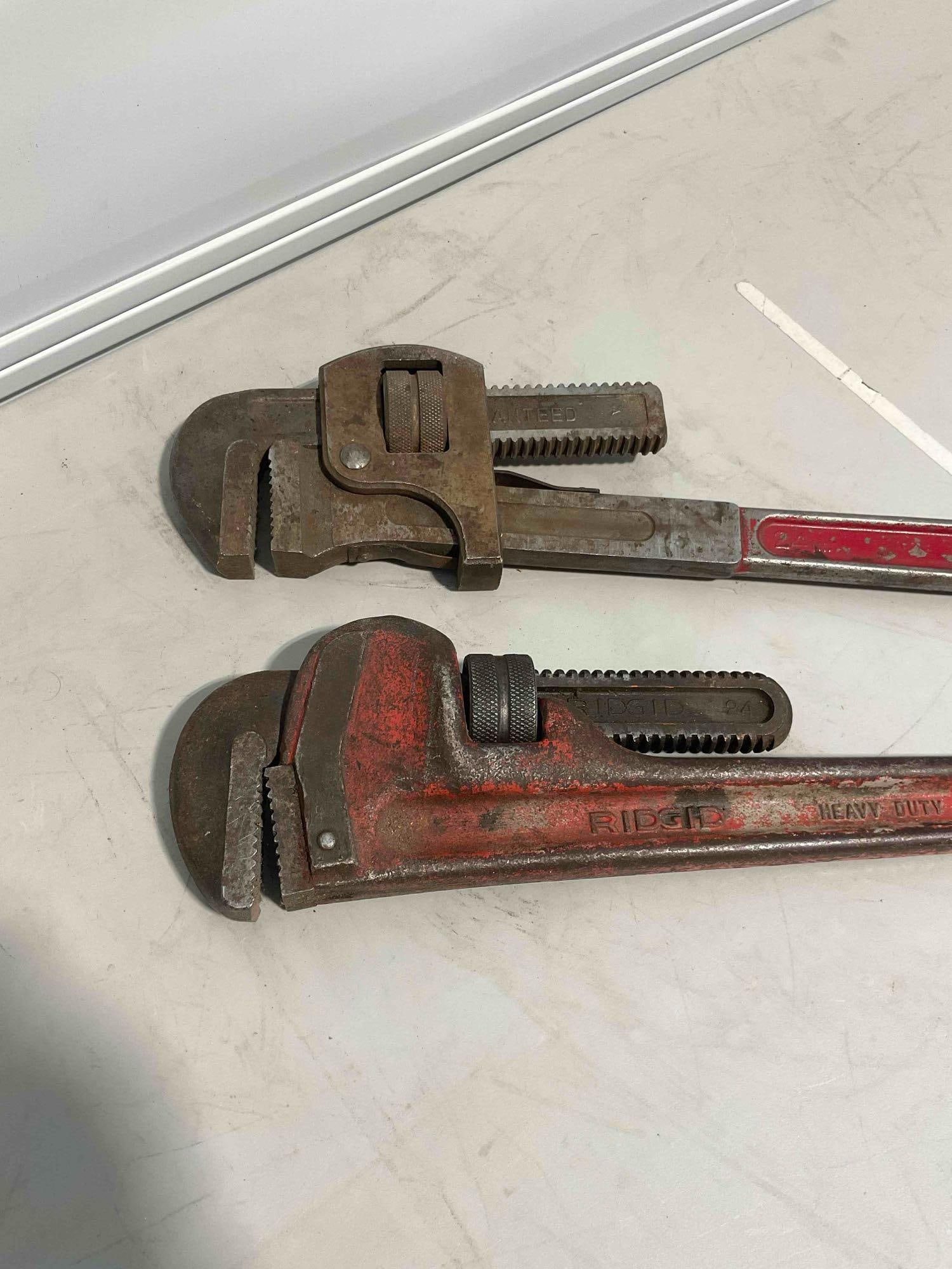 2x Vintage Pipe Wrenches, Rigid and Lectrolite Brands, Both Still Work and Adjust. - 4