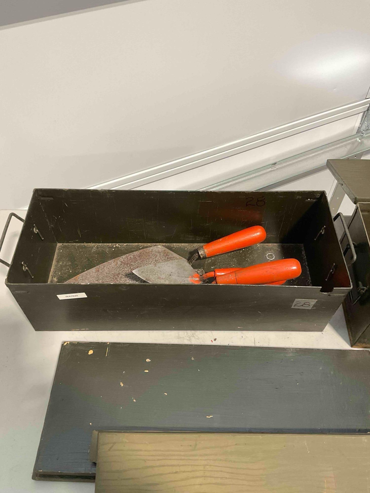 Collection of Tools & Toolboxes Including 3x Metal & Wood Boxes, Trowels, and Clamps. - 8