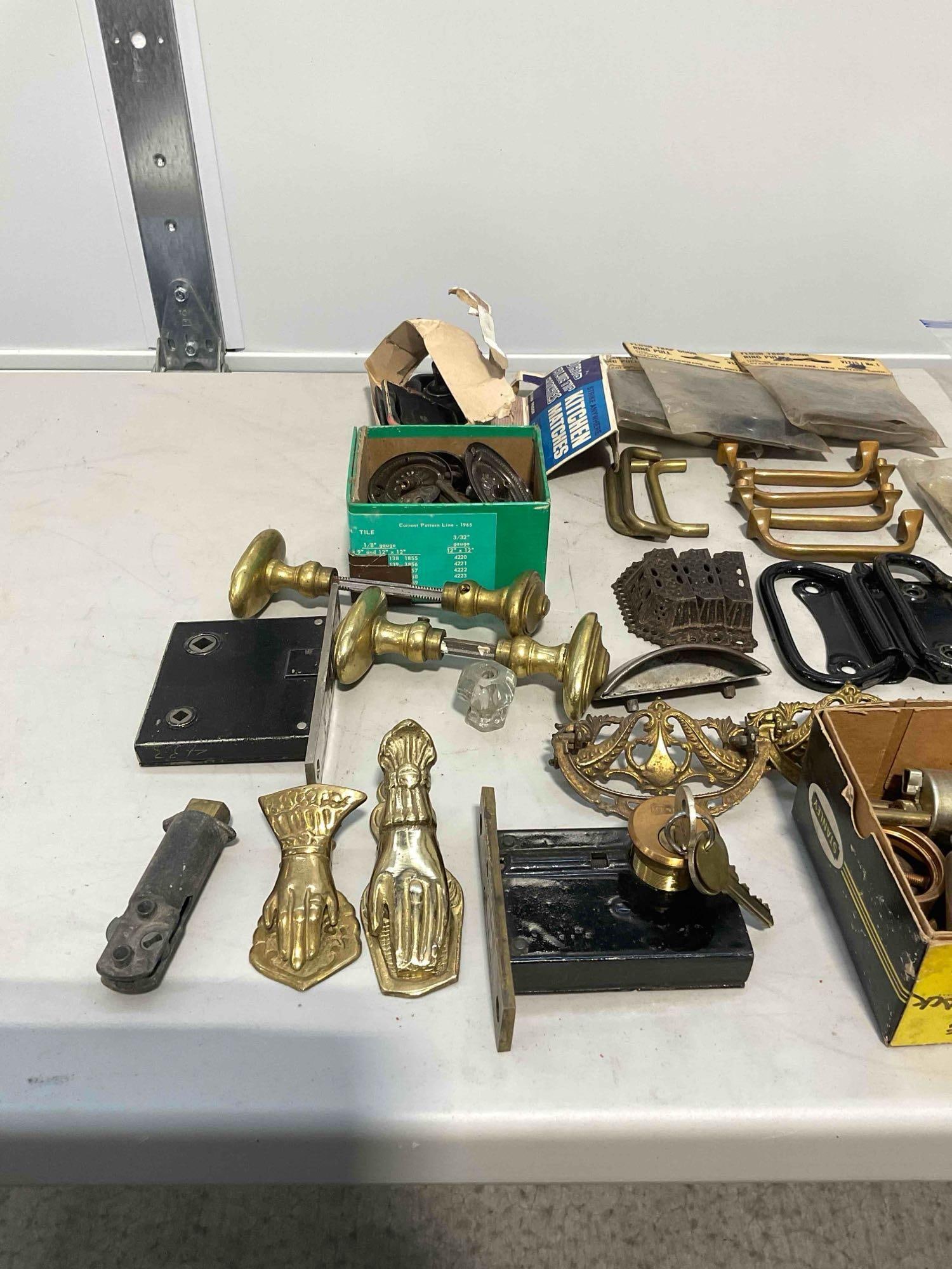 Collection of Vintage Household Hardware Including, Brass Knobs, Door Locks, Ring-Pulls - 2