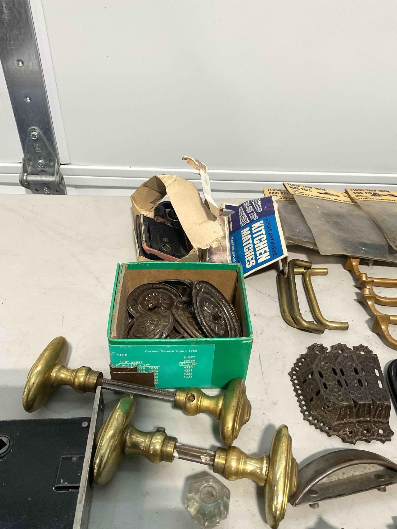 Collection of Vintage Household Hardware Including, Brass Knobs, Door Locks, Ring-Pulls - 3