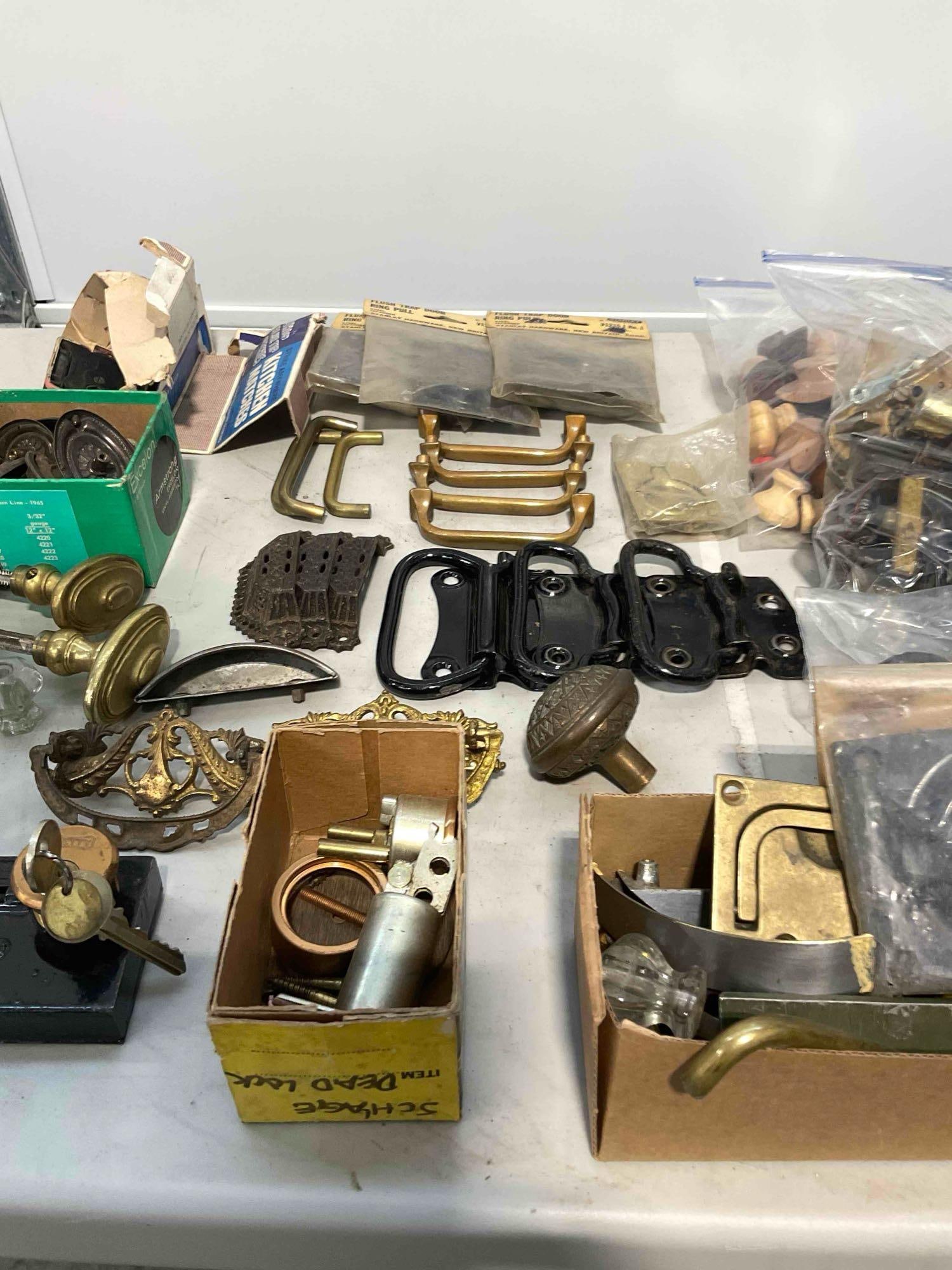 Collection of Vintage Household Hardware Including, Brass Knobs, Door Locks, Ring-Pulls - 4