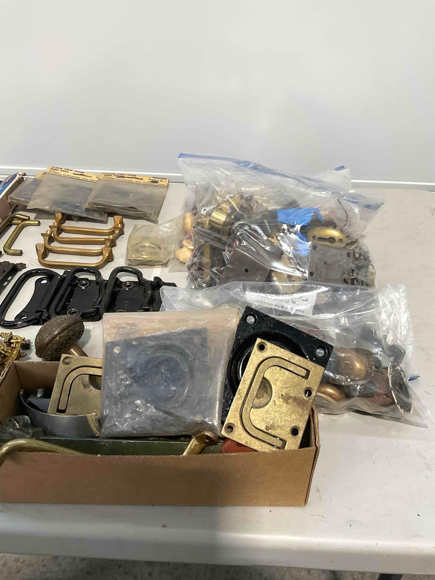 Collection of Vintage Household Hardware Including, Brass Knobs, Door Locks, Ring-Pulls - 5