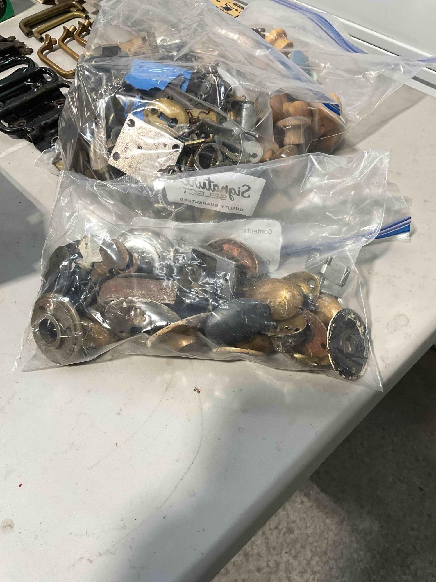 Collection of Vintage Household Hardware Including, Brass Knobs, Door Locks, Ring-Pulls - 6