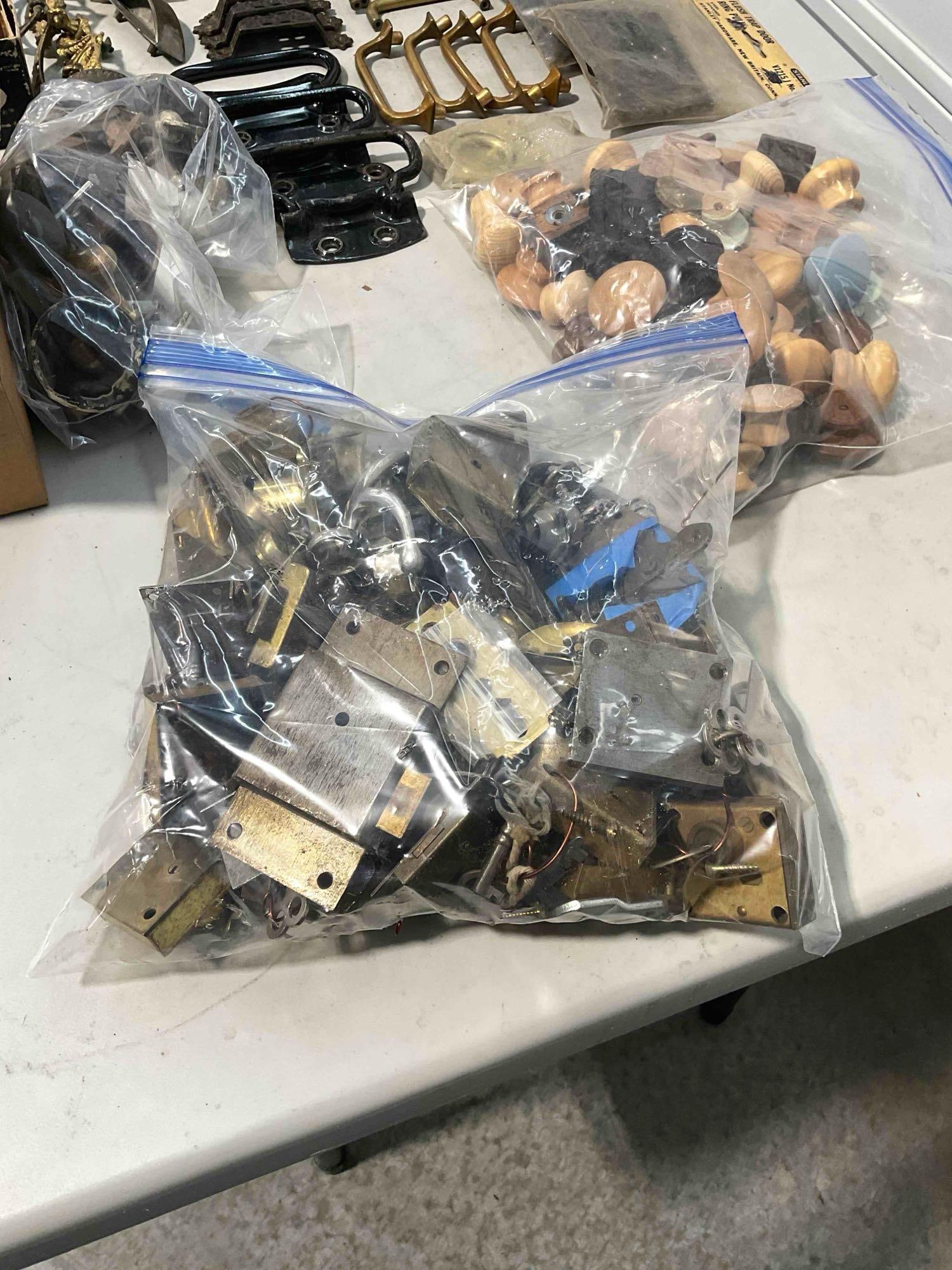 Collection of Vintage Household Hardware Including, Brass Knobs, Door Locks, Ring-Pulls - 7