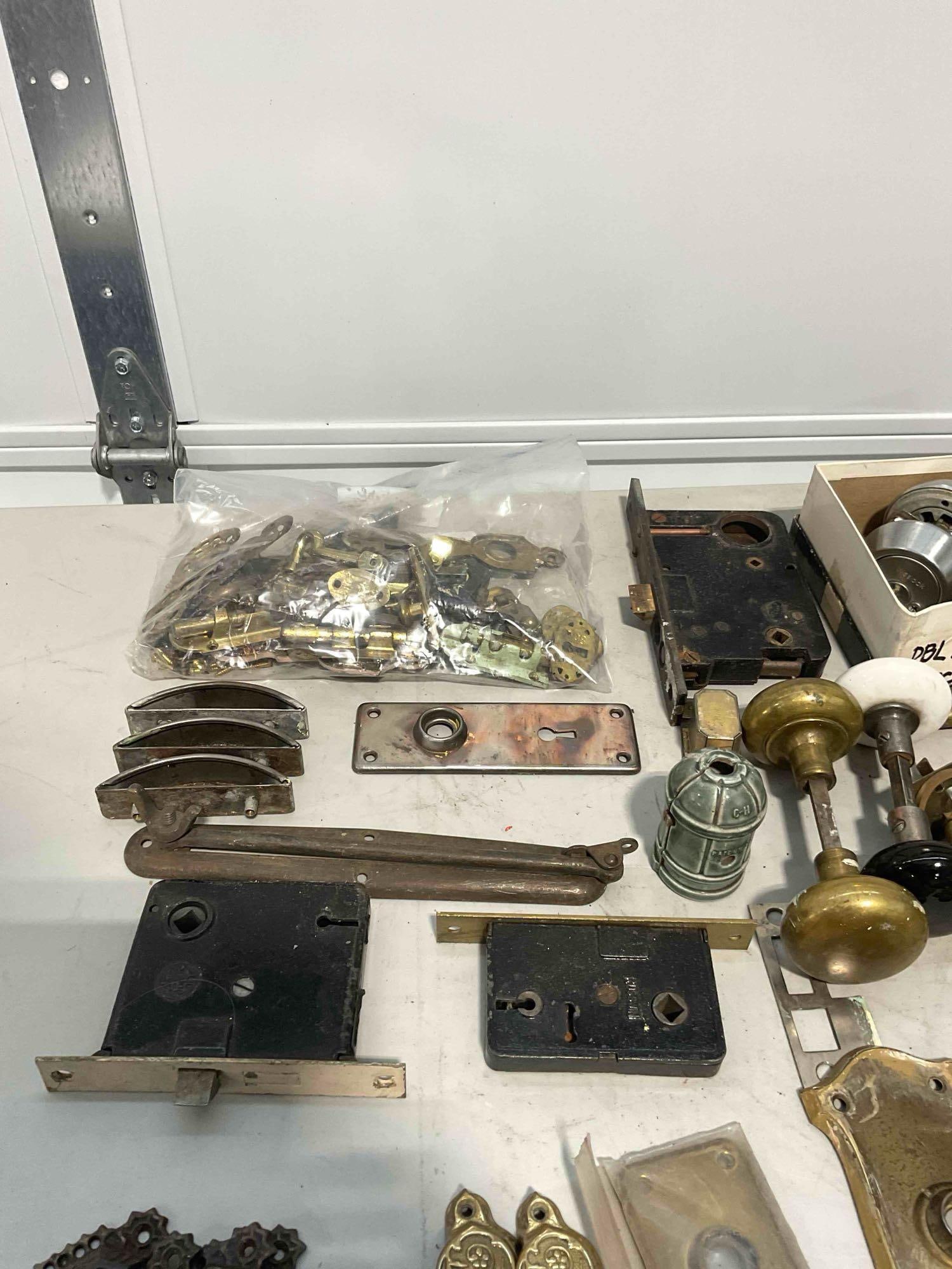 Collection of Vintage Household Hardware Including, Brass Knobs, Key Plates, Drawer Pulls - 3