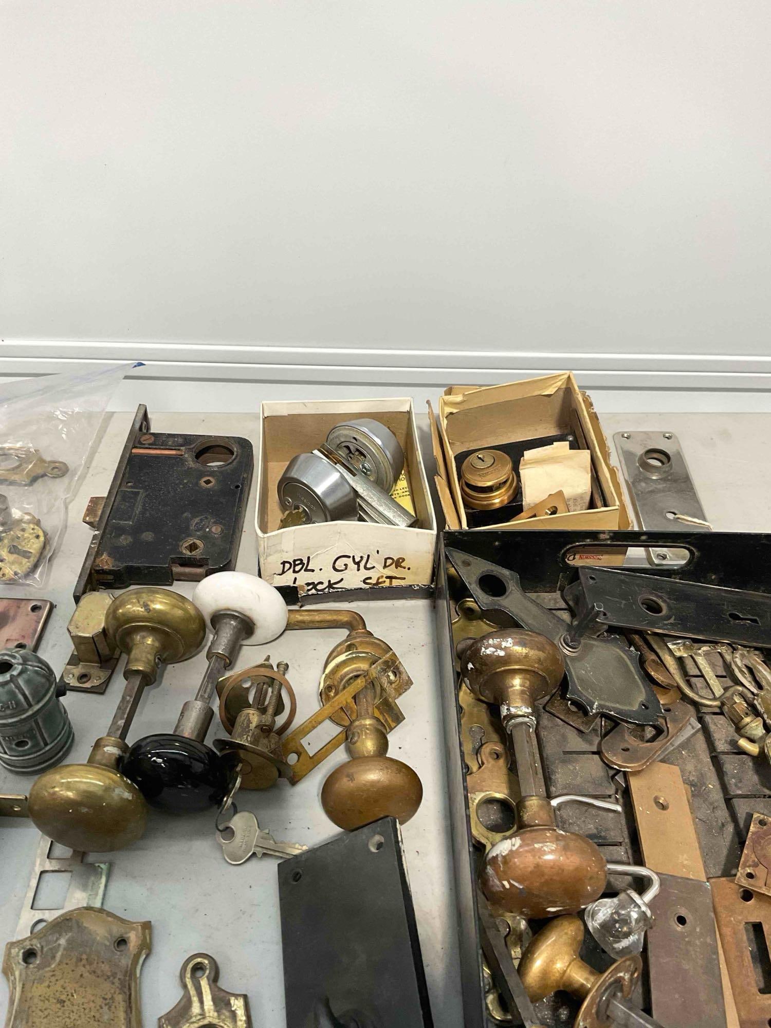 Collection of Vintage Household Hardware Including, Brass Knobs, Key Plates, Drawer Pulls - 4