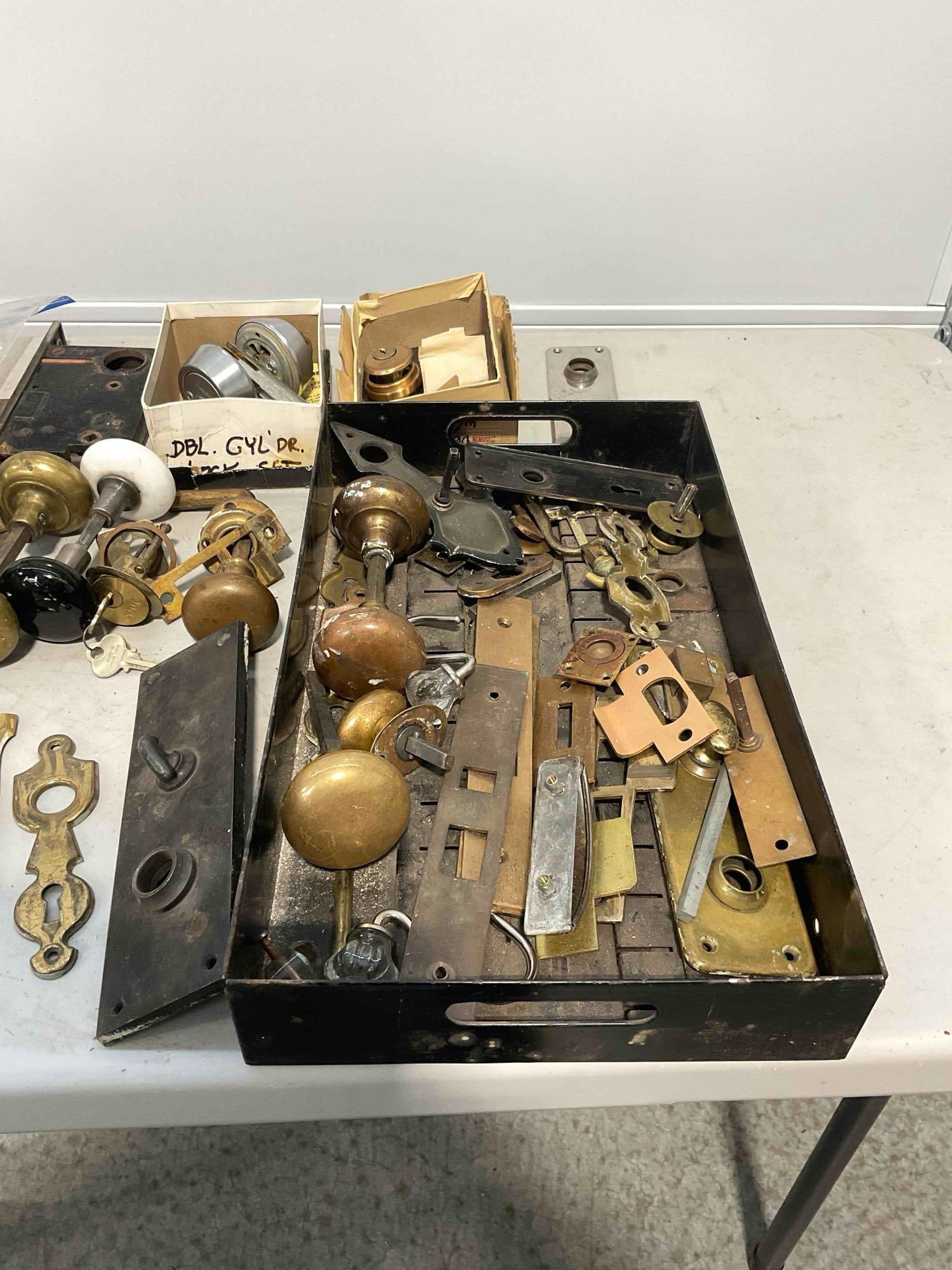 Collection of Vintage Household Hardware Including, Brass Knobs, Key Plates, Drawer Pulls - 5