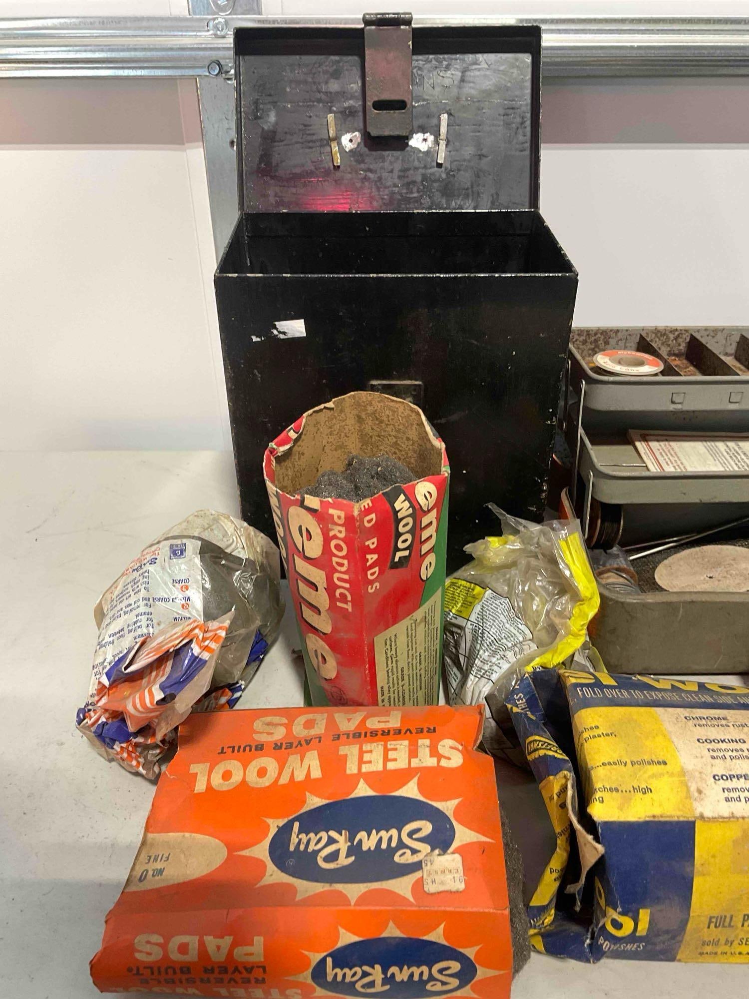 Collection of Metal Toolboxes with Pipe Soldering Kit, Soldering Iron, and Steel Wool. - 3