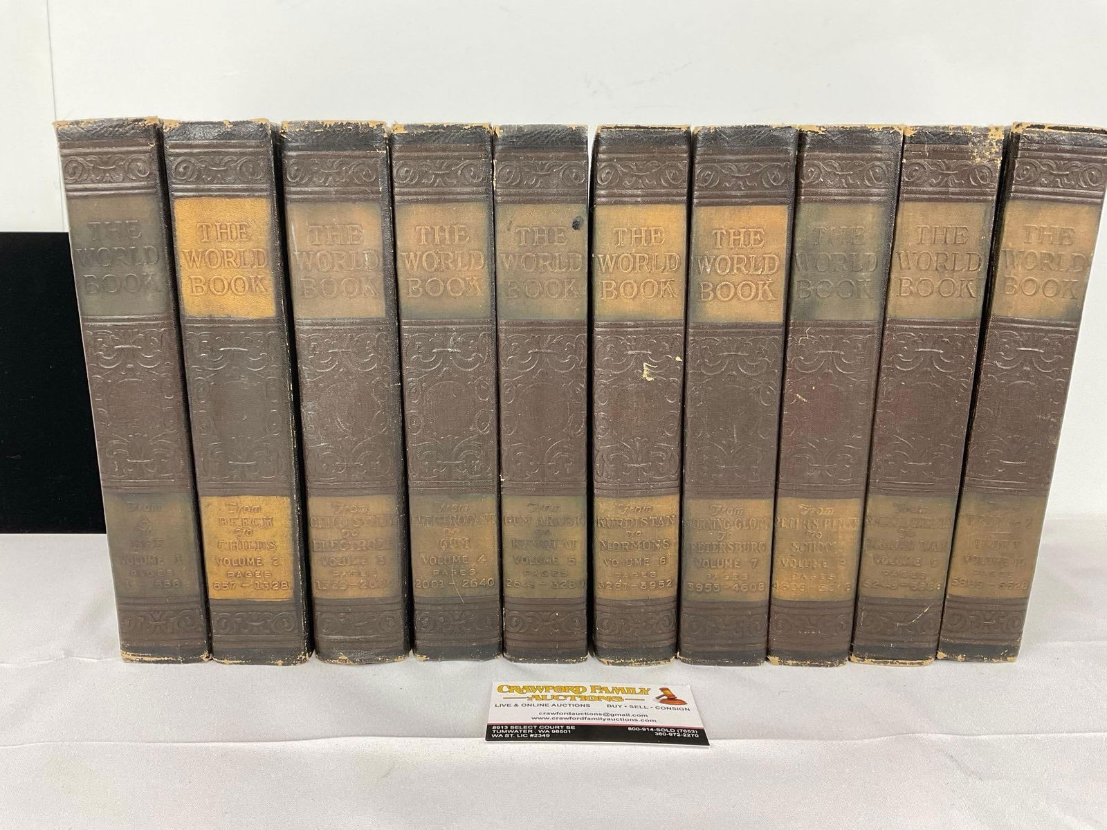 Early 20th Century 1929 The World Book, 10 Volume Series, A-to-Z, 10 books: Has 6528 pages. Appears to be in good shape. The piece measures approx 11h x 17w x 13d inches. See pics. E-5400 *Oversized shipping may apply* 