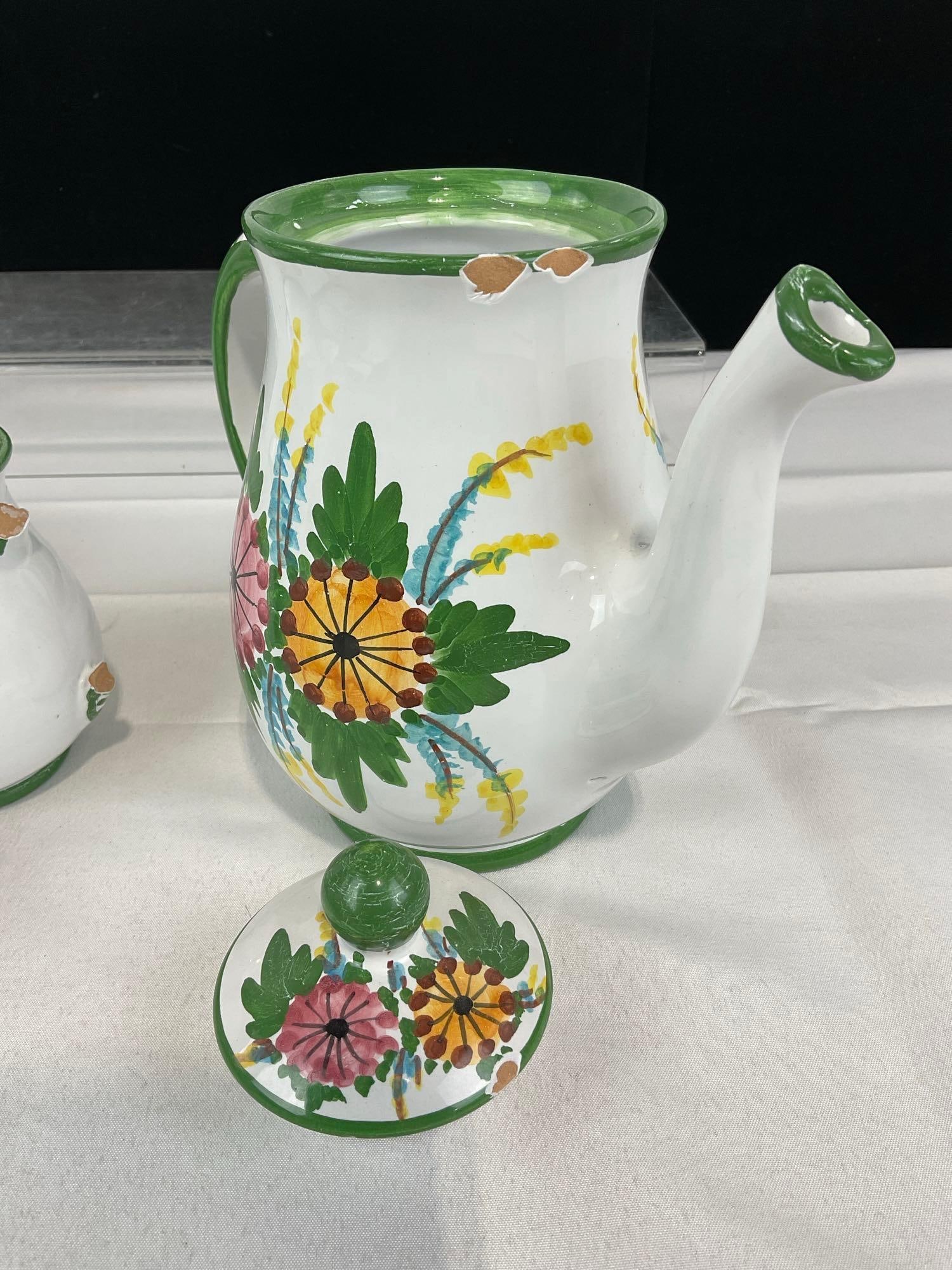 La Vietrese Vietris Italian Porcelain Set, some chips, Handpainted pattern, 15 pieces - 6