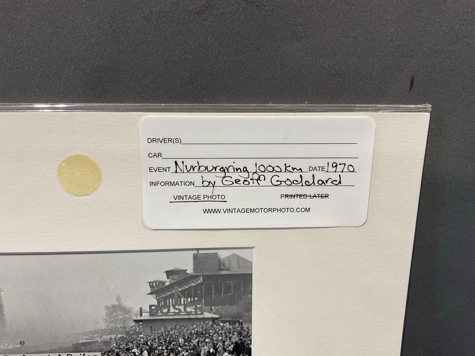 Vintage 1970 Racing Photo Nurburgring 1000KM by Geoff Goddard, 12h x 15w inches - 3