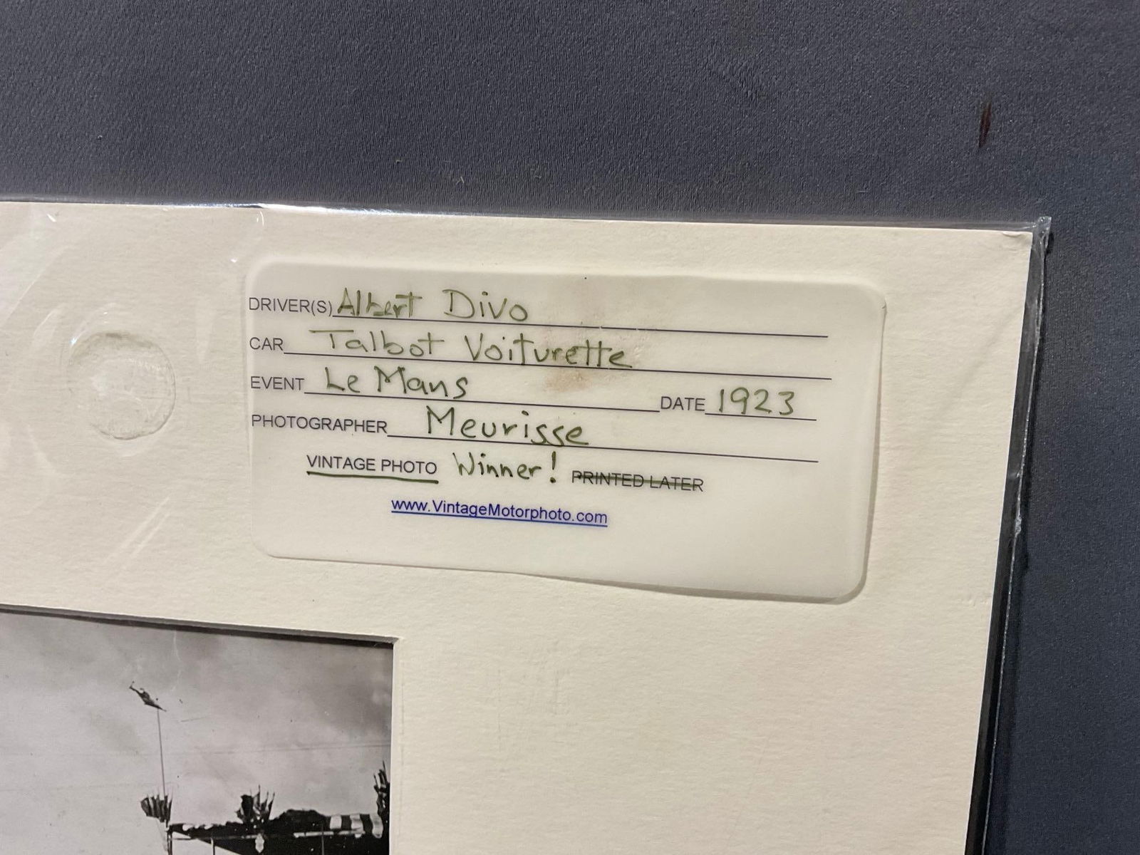 Vintage Racing Photo Albert Divo, Talbot Voiturette Le Mans 1923 by Meurisse, 12x15 inches - 3