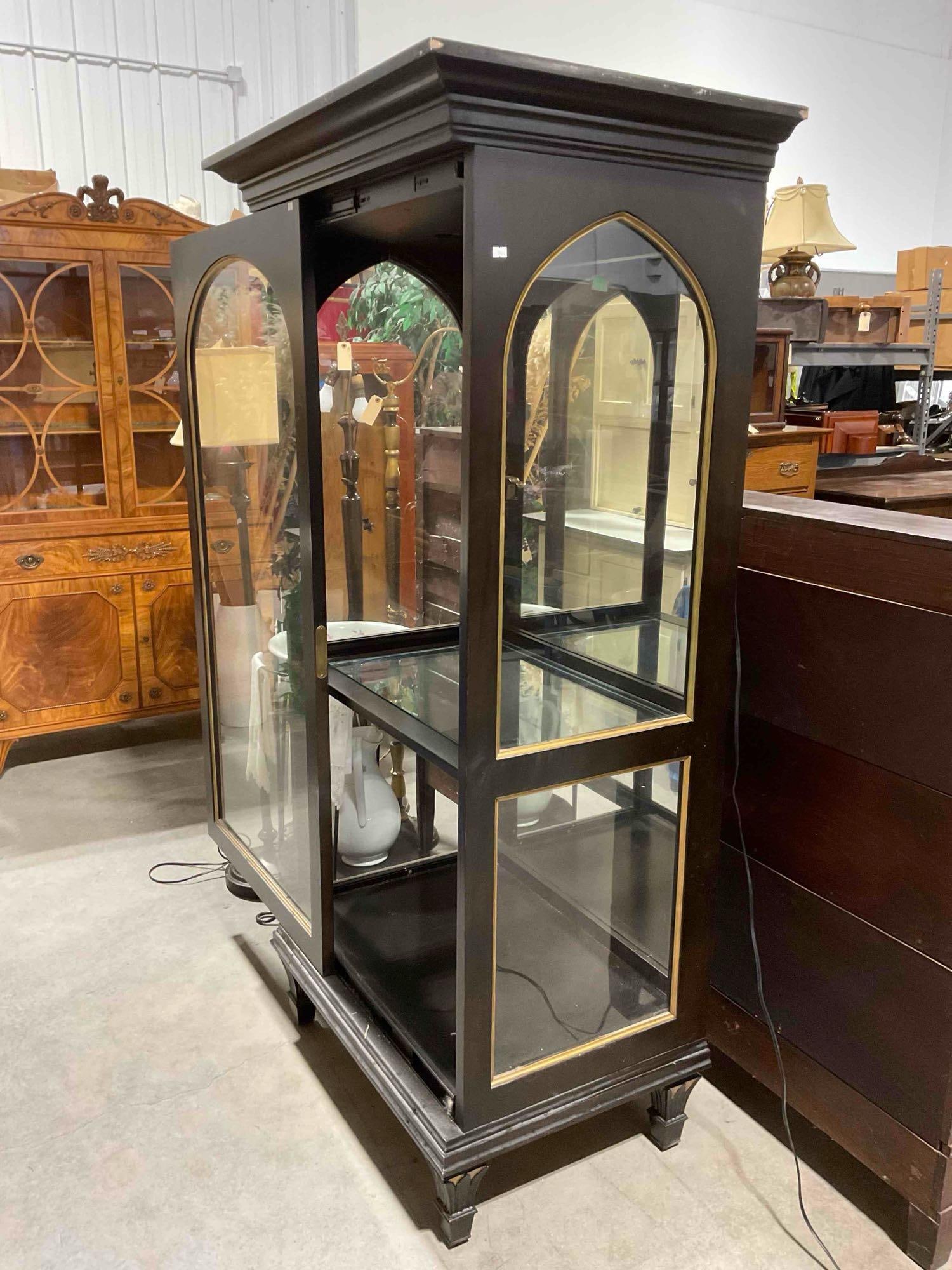 Modern FurnLite Dark Wood Finish Display Cabinet w/ Sliding Glass Door. Tested, Not Working. - 6