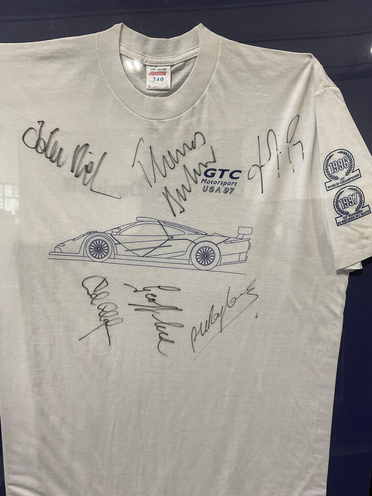 Framed GTC Motorsport USA 1997 Tee Shirt Signed by Drivers, 42h x 29w inches - 2