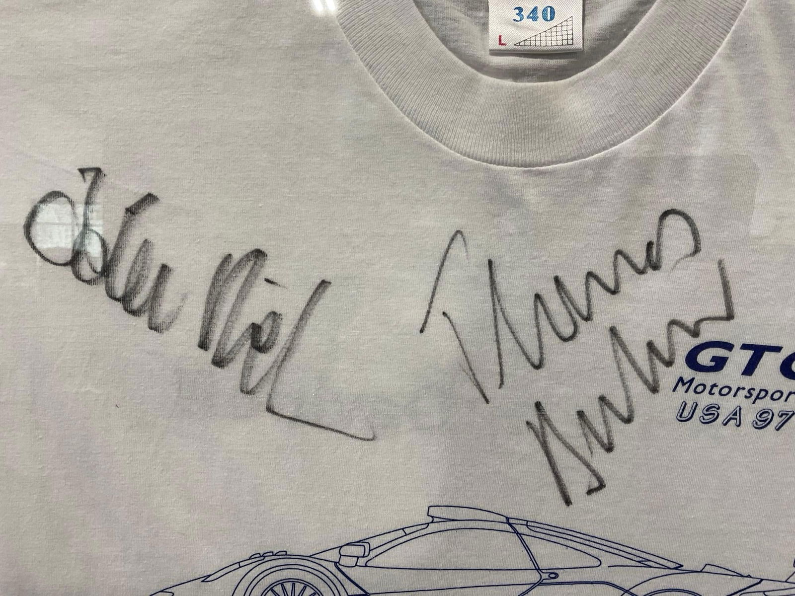 Framed GTC Motorsport USA 1997 Tee Shirt Signed by Drivers, 42h x 29w inches - 3