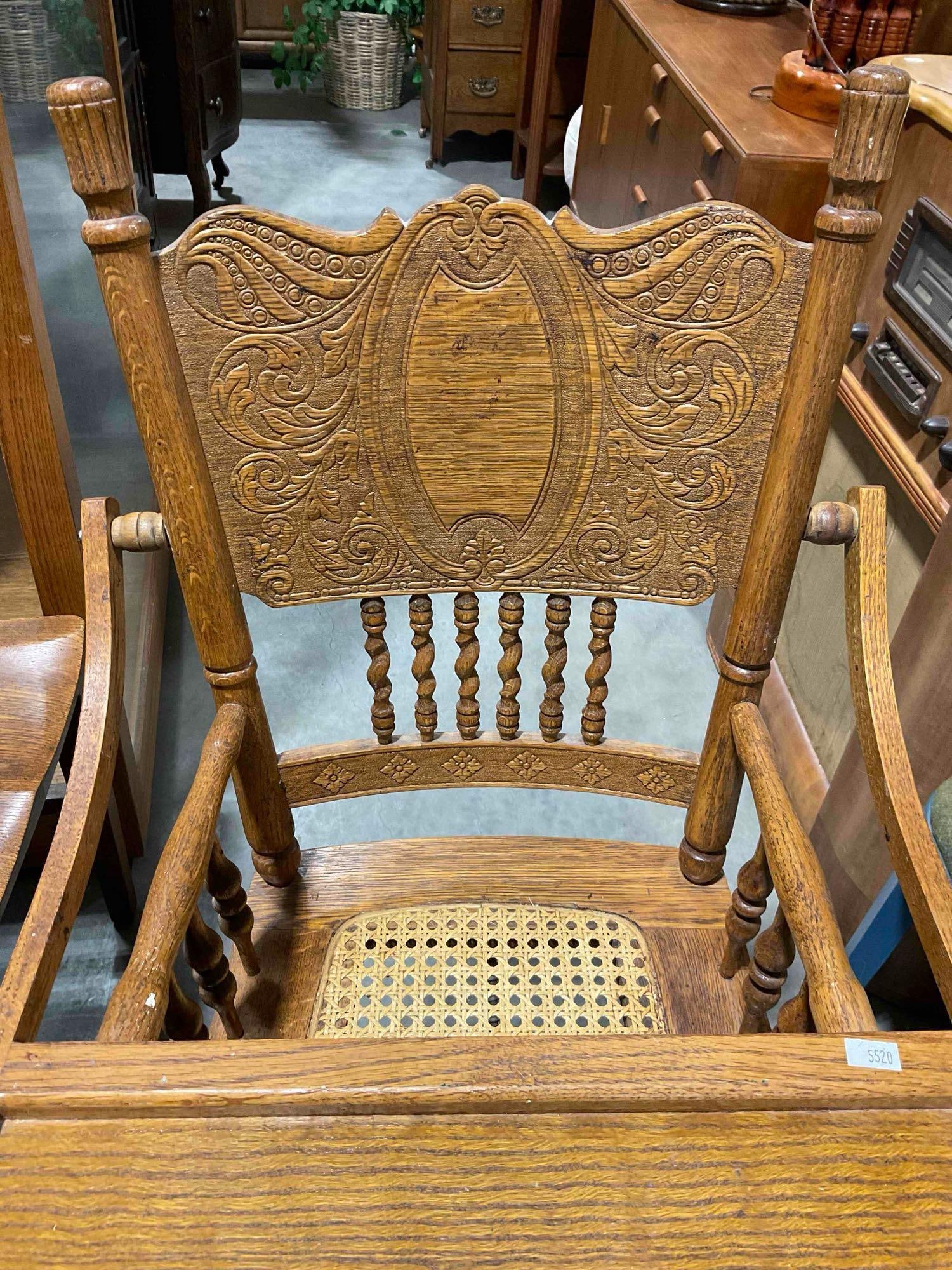 Beautiful Antique Oak Pressback High Chair w/ Caned Seat & Tray. Very Good Condition. See pics. - 2