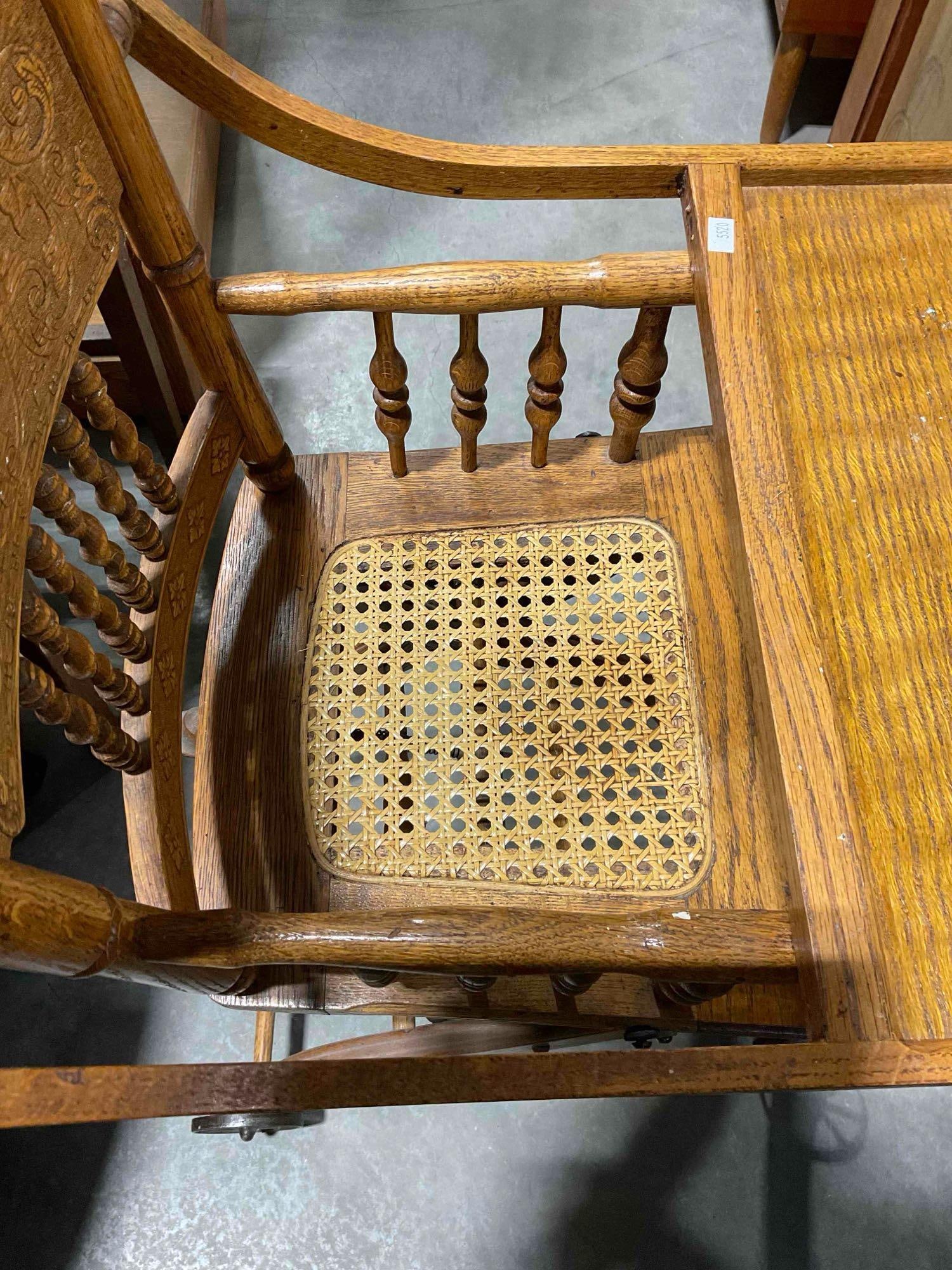 Beautiful Antique Oak Pressback High Chair w/ Caned Seat & Tray. Very Good Condition. See pics. - 6