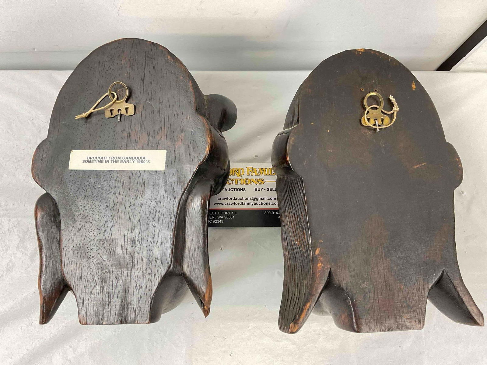 2 pcs Vintage Cambodian Carved Man & Woman Face Wall Hangings. Very Good Condition. See pics. - 4