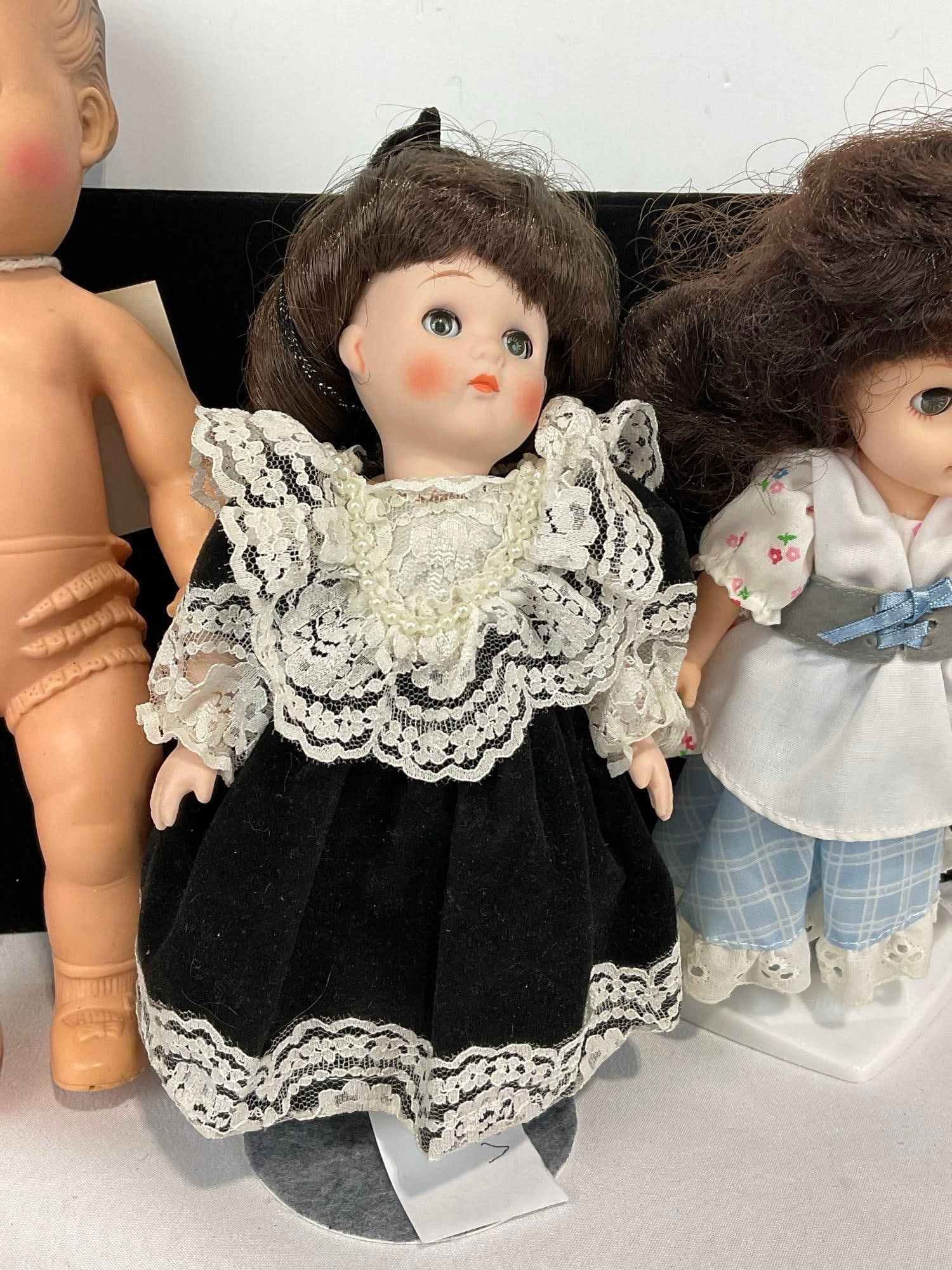 1956 10 inch Doll by Sun Rubber Co, Vogue 1984 w/tag & Vogue Ginny, w/ 2 stands - 3