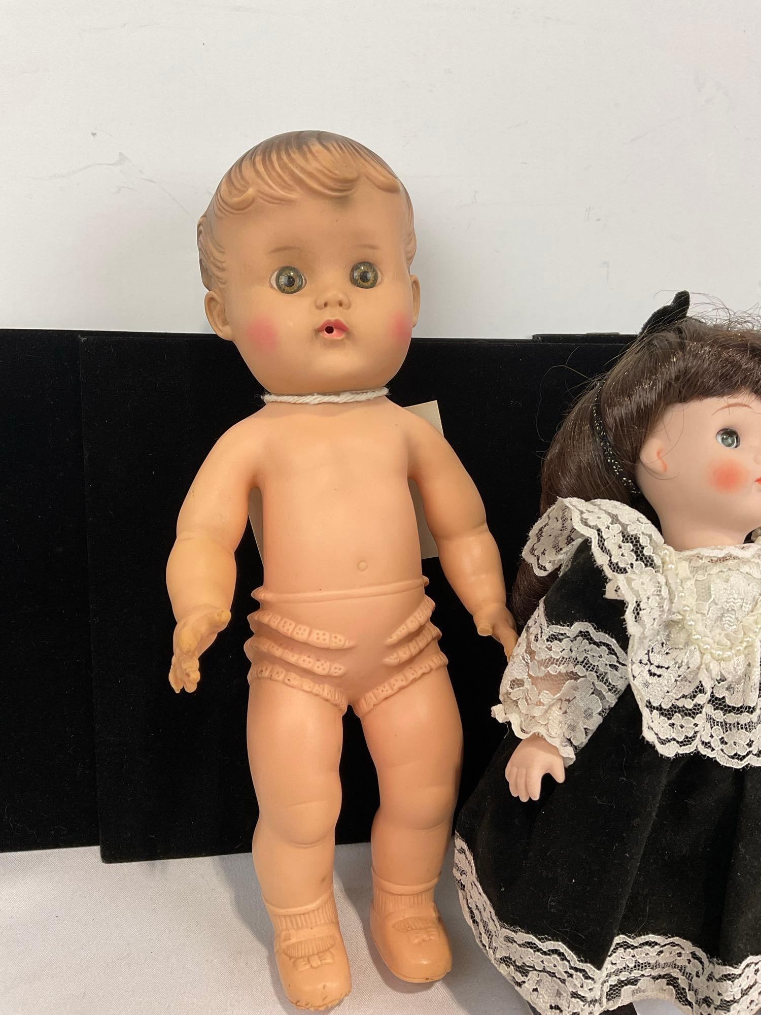 1956 10 inch Doll by Sun Rubber Co, Vogue 1984 w/tag & Vogue Ginny, w/ 2 stands - 4