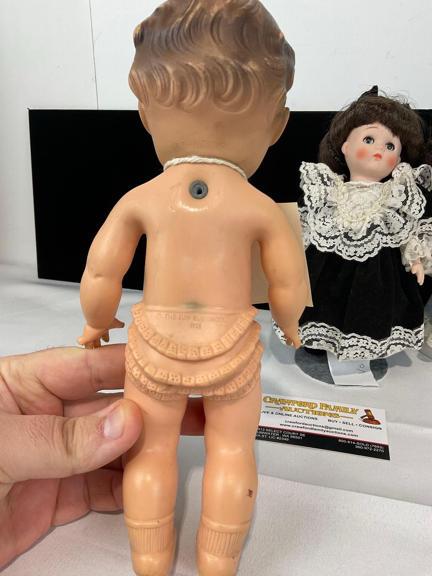 1956 10 inch Doll by Sun Rubber Co, Vogue 1984 w/tag & Vogue Ginny, w/ 2 stands - 5