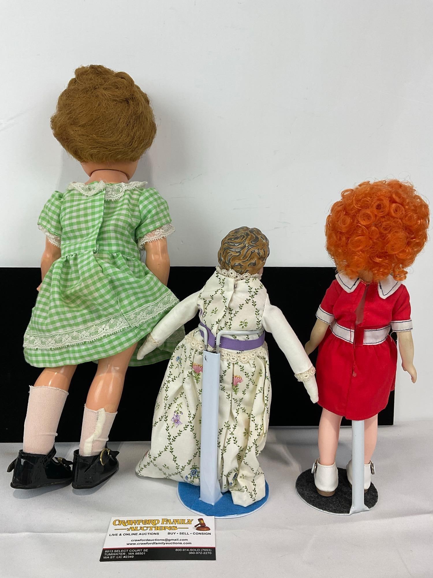 Antique German Metal Head Doll, Knickerbocker Toy Co Annie & Unmarked Doll - 3